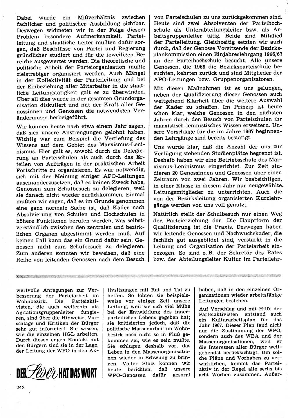 Neuer Weg (NW), Organ des Zentralkomitees (ZK) der SED (Sozialistische Einheitspartei Deutschlands) für Fragen des Parteilebens, 22. Jahrgang [Deutsche Demokratische Republik (DDR)] 1967, Seite 242 (NW ZK SED DDR 1967, S. 242)