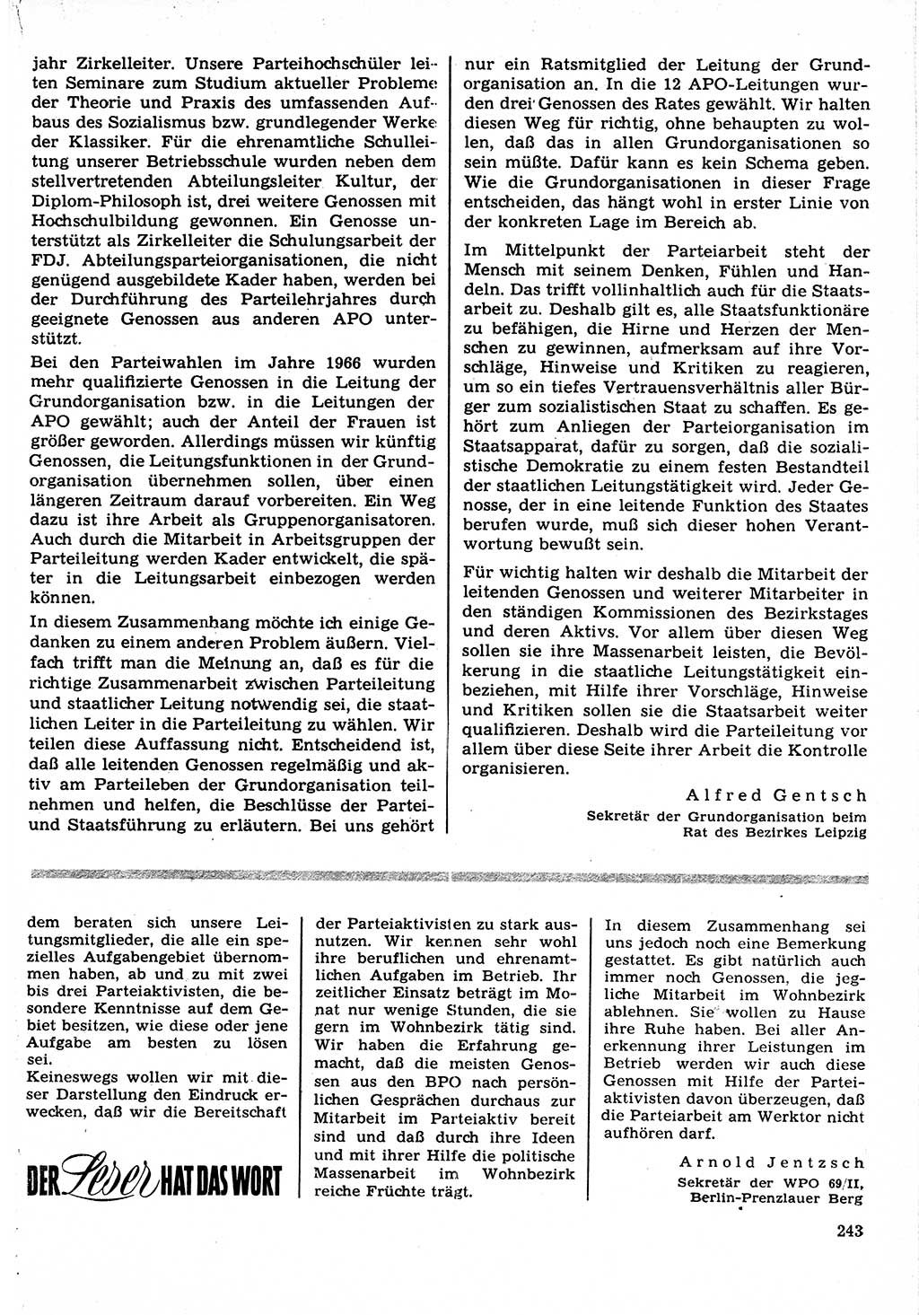 Neuer Weg (NW), Organ des Zentralkomitees (ZK) der SED (Sozialistische Einheitspartei Deutschlands) für Fragen des Parteilebens, 22. Jahrgang [Deutsche Demokratische Republik (DDR)] 1967, Seite 243 (NW ZK SED DDR 1967, S. 243)
