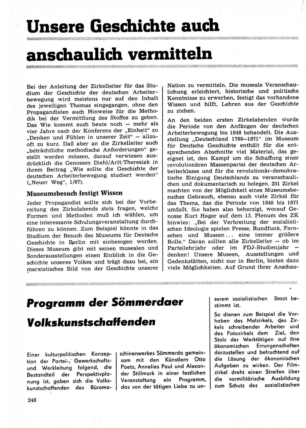 Neuer Weg (NW), Organ des Zentralkomitees (ZK) der SED (Sozialistische Einheitspartei Deutschlands) für Fragen des Parteilebens, 22. Jahrgang [Deutsche Demokratische Republik (DDR)] 1967, Seite 246 (NW ZK SED DDR 1967, S. 246)