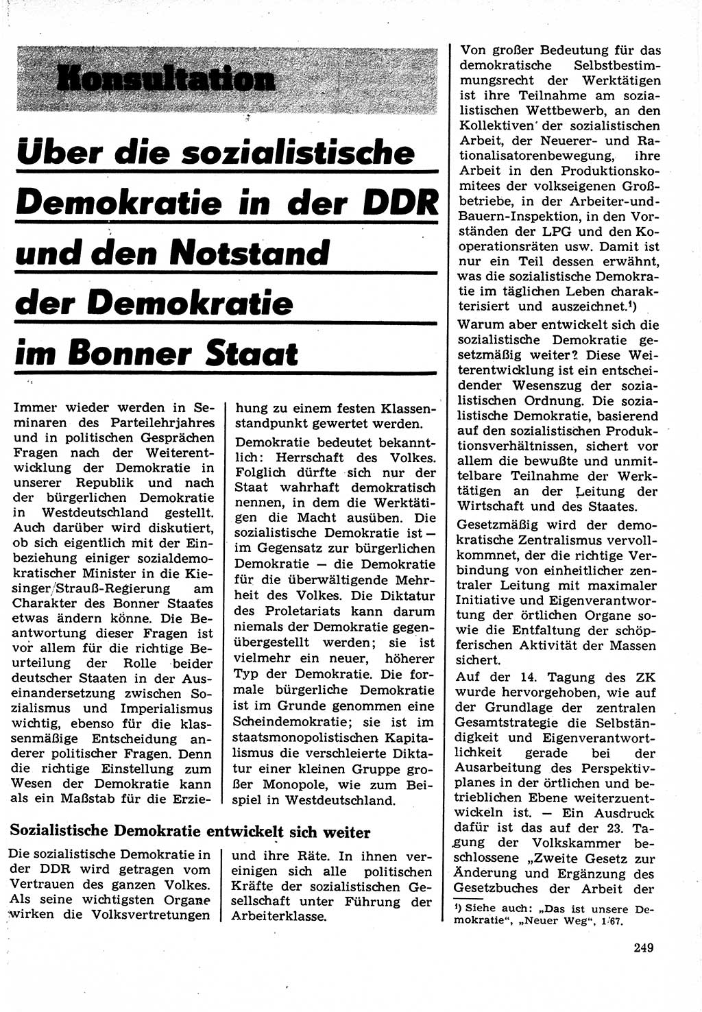 Neuer Weg (NW), Organ des Zentralkomitees (ZK) der SED (Sozialistische Einheitspartei Deutschlands) für Fragen des Parteilebens, 22. Jahrgang [Deutsche Demokratische Republik (DDR)] 1967, Seite 249 (NW ZK SED DDR 1967, S. 249)