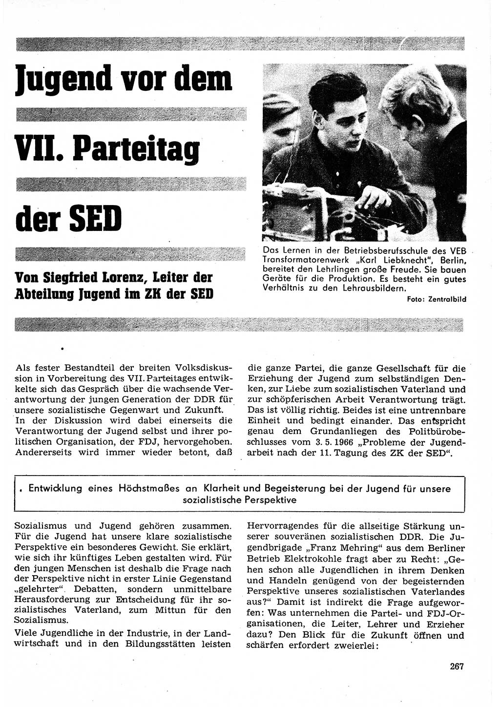 Neuer Weg (NW), Organ des Zentralkomitees (ZK) der SED (Sozialistische Einheitspartei Deutschlands) für Fragen des Parteilebens, 22. Jahrgang [Deutsche Demokratische Republik (DDR)] 1967, Seite 267 (NW ZK SED DDR 1967, S. 267)