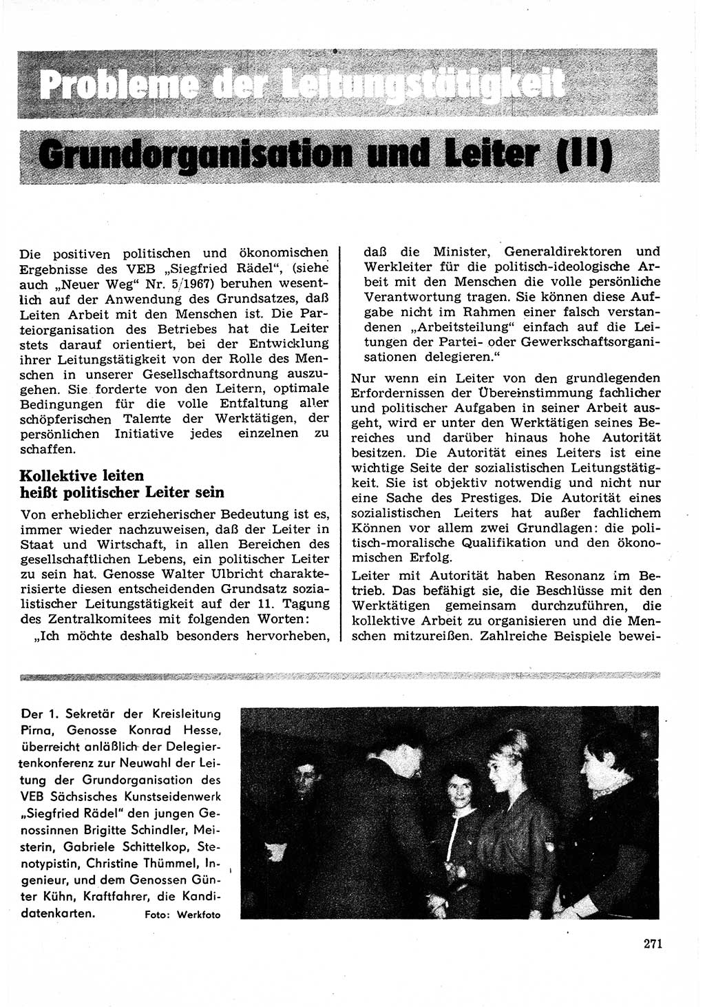 Neuer Weg (NW), Organ des Zentralkomitees (ZK) der SED (Sozialistische Einheitspartei Deutschlands) für Fragen des Parteilebens, 22. Jahrgang [Deutsche Demokratische Republik (DDR)] 1967, Seite 271 (NW ZK SED DDR 1967, S. 271)