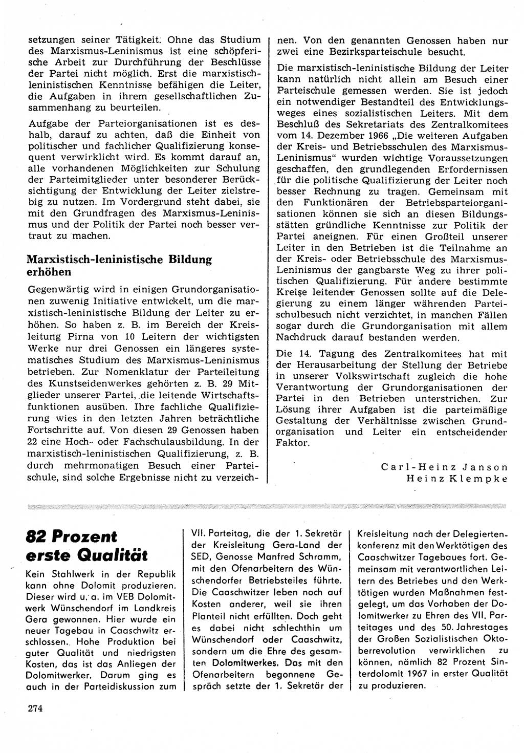Neuer Weg (NW), Organ des Zentralkomitees (ZK) der SED (Sozialistische Einheitspartei Deutschlands) für Fragen des Parteilebens, 22. Jahrgang [Deutsche Demokratische Republik (DDR)] 1967, Seite 274 (NW ZK SED DDR 1967, S. 274)