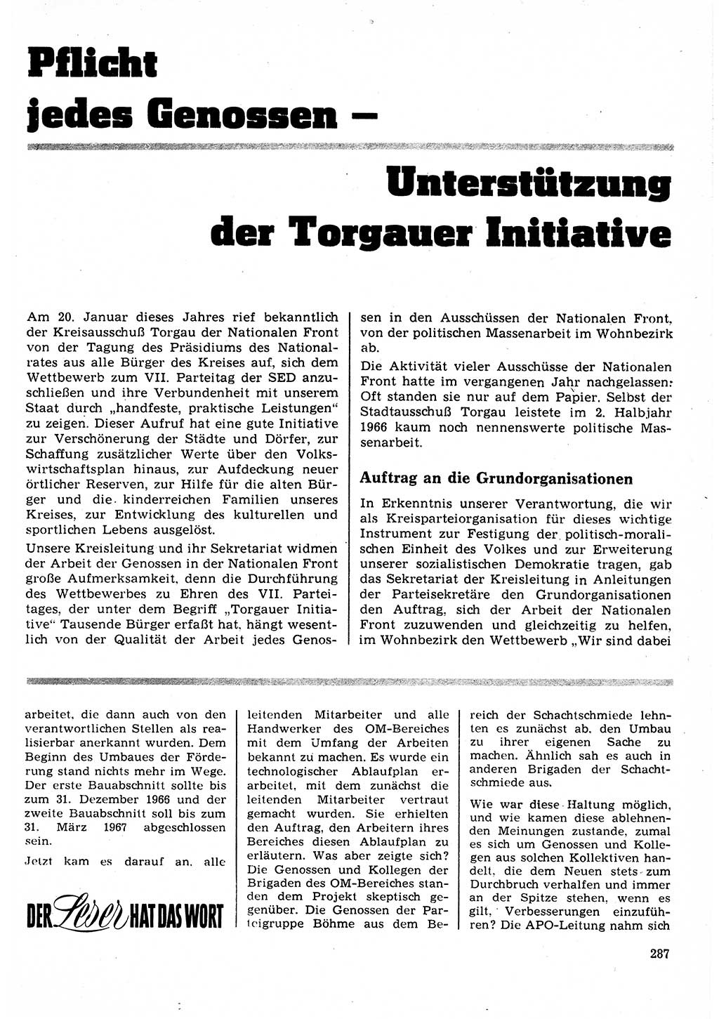 Neuer Weg (NW), Organ des Zentralkomitees (ZK) der SED (Sozialistische Einheitspartei Deutschlands) für Fragen des Parteilebens, 22. Jahrgang [Deutsche Demokratische Republik (DDR)] 1967, Seite 287 (NW ZK SED DDR 1967, S. 287)