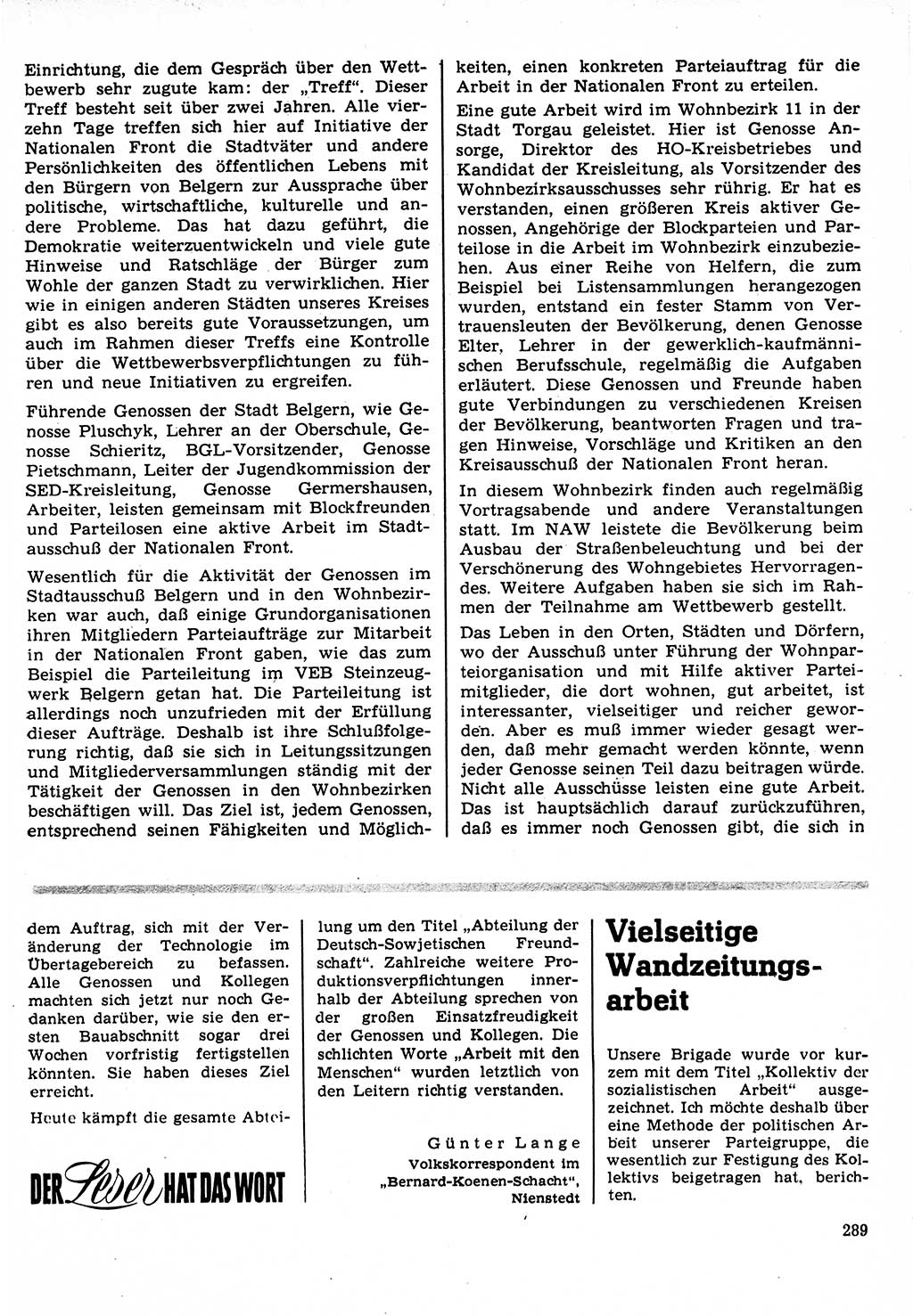 Neuer Weg (NW), Organ des Zentralkomitees (ZK) der SED (Sozialistische Einheitspartei Deutschlands) für Fragen des Parteilebens, 22. Jahrgang [Deutsche Demokratische Republik (DDR)] 1967, Seite 289 (NW ZK SED DDR 1967, S. 289)