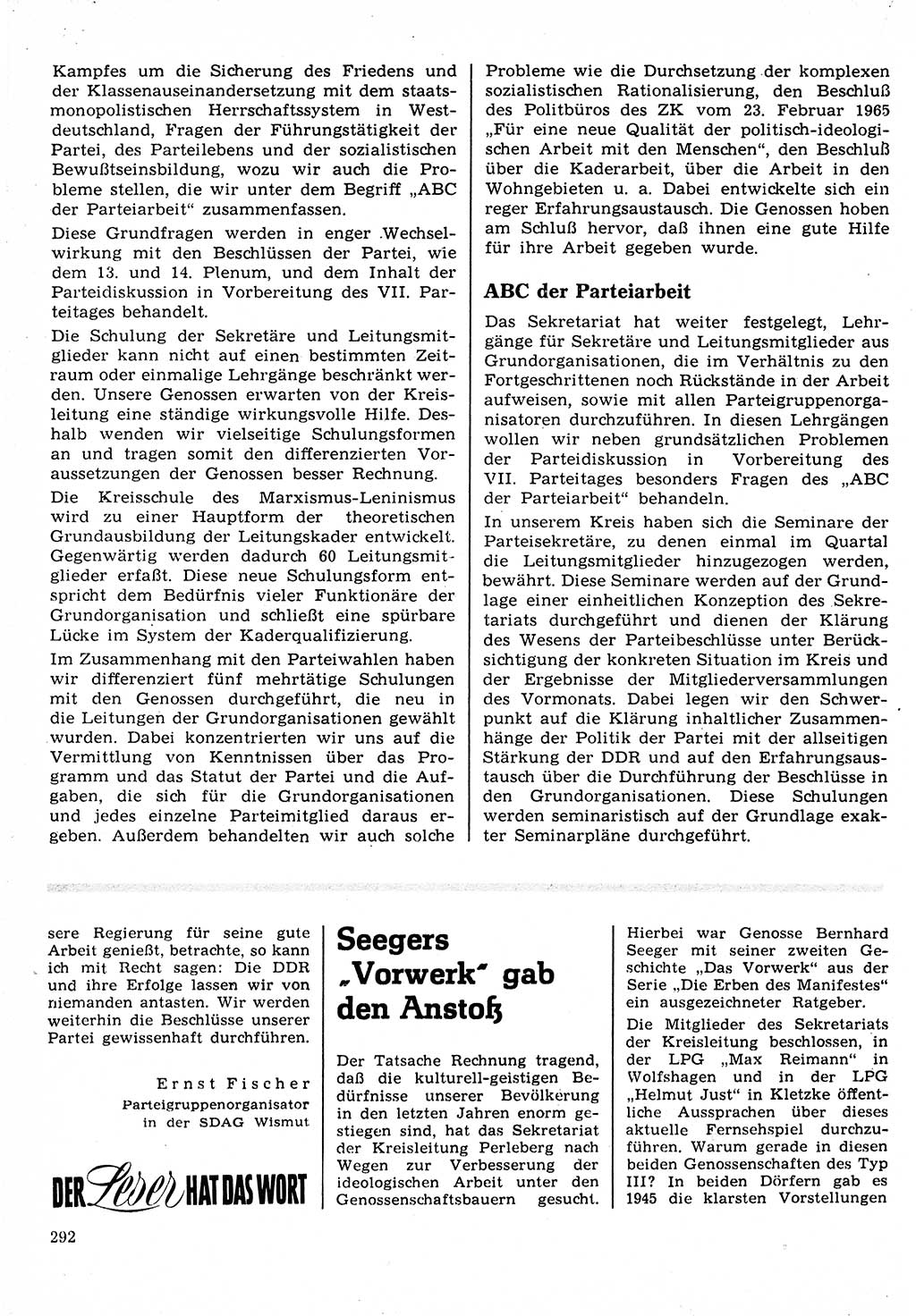 Neuer Weg (NW), Organ des Zentralkomitees (ZK) der SED (Sozialistische Einheitspartei Deutschlands) für Fragen des Parteilebens, 22. Jahrgang [Deutsche Demokratische Republik (DDR)] 1967, Seite 292 (NW ZK SED DDR 1967, S. 292)