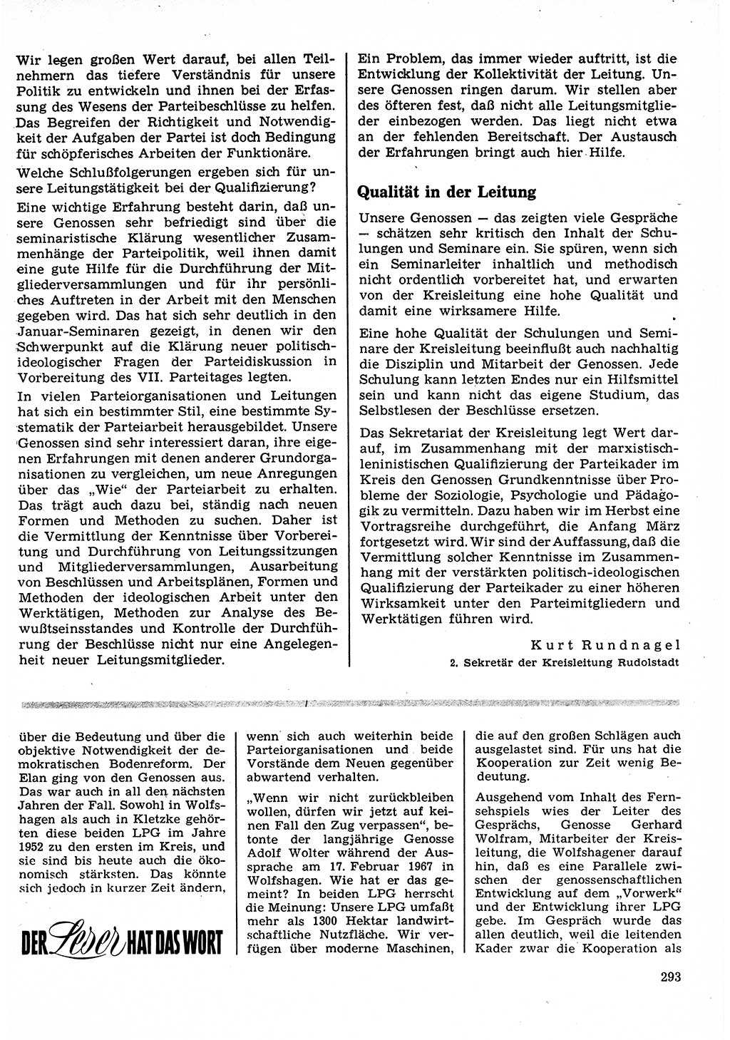 Neuer Weg (NW), Organ des Zentralkomitees (ZK) der SED (Sozialistische Einheitspartei Deutschlands) für Fragen des Parteilebens, 22. Jahrgang [Deutsche Demokratische Republik (DDR)] 1967, Seite 293 (NW ZK SED DDR 1967, S. 293)