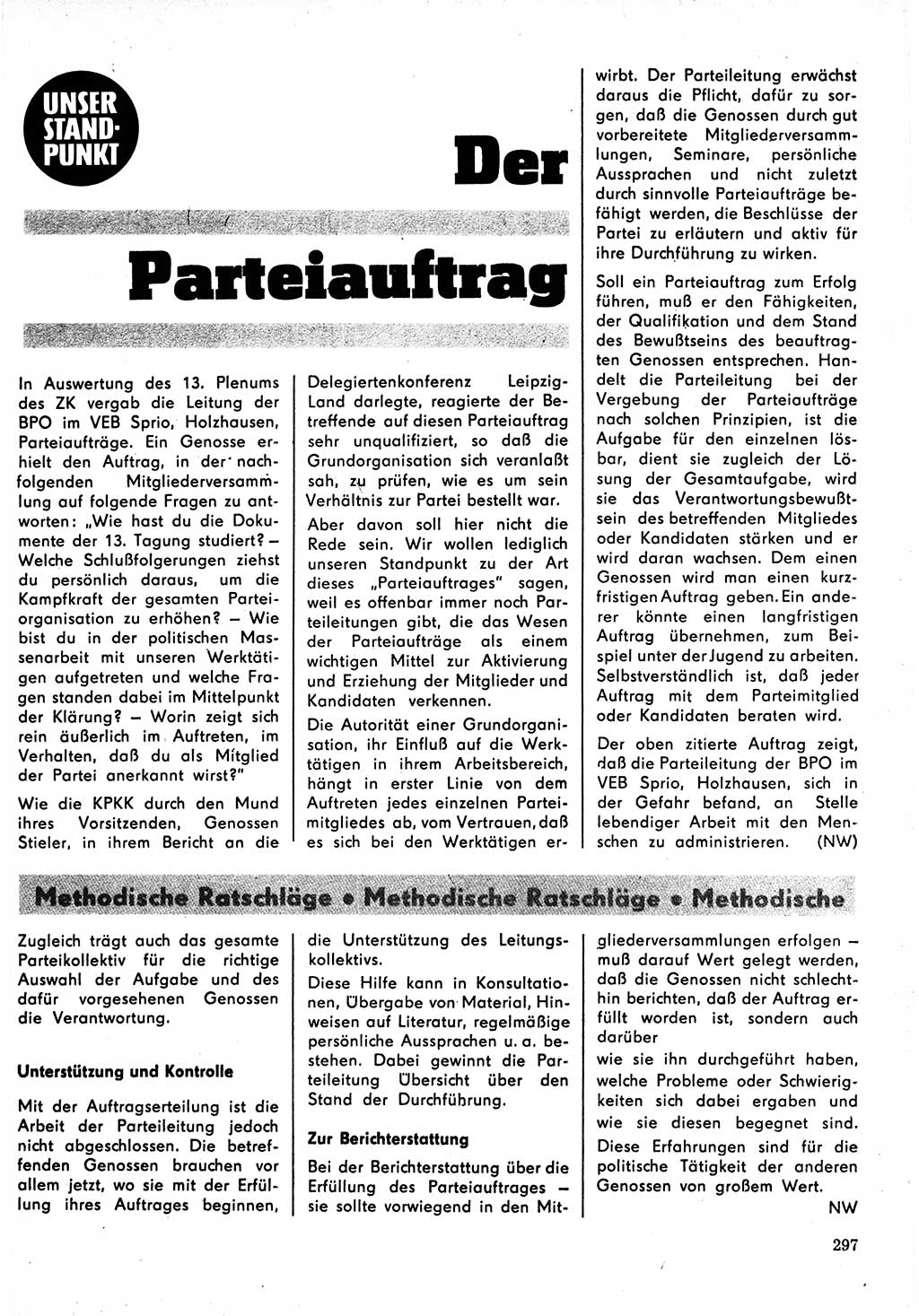 Neuer Weg (NW), Organ des Zentralkomitees (ZK) der SED (Sozialistische Einheitspartei Deutschlands) für Fragen des Parteilebens, 22. Jahrgang [Deutsche Demokratische Republik (DDR)] 1967, Seite 297 (NW ZK SED DDR 1967, S. 297)