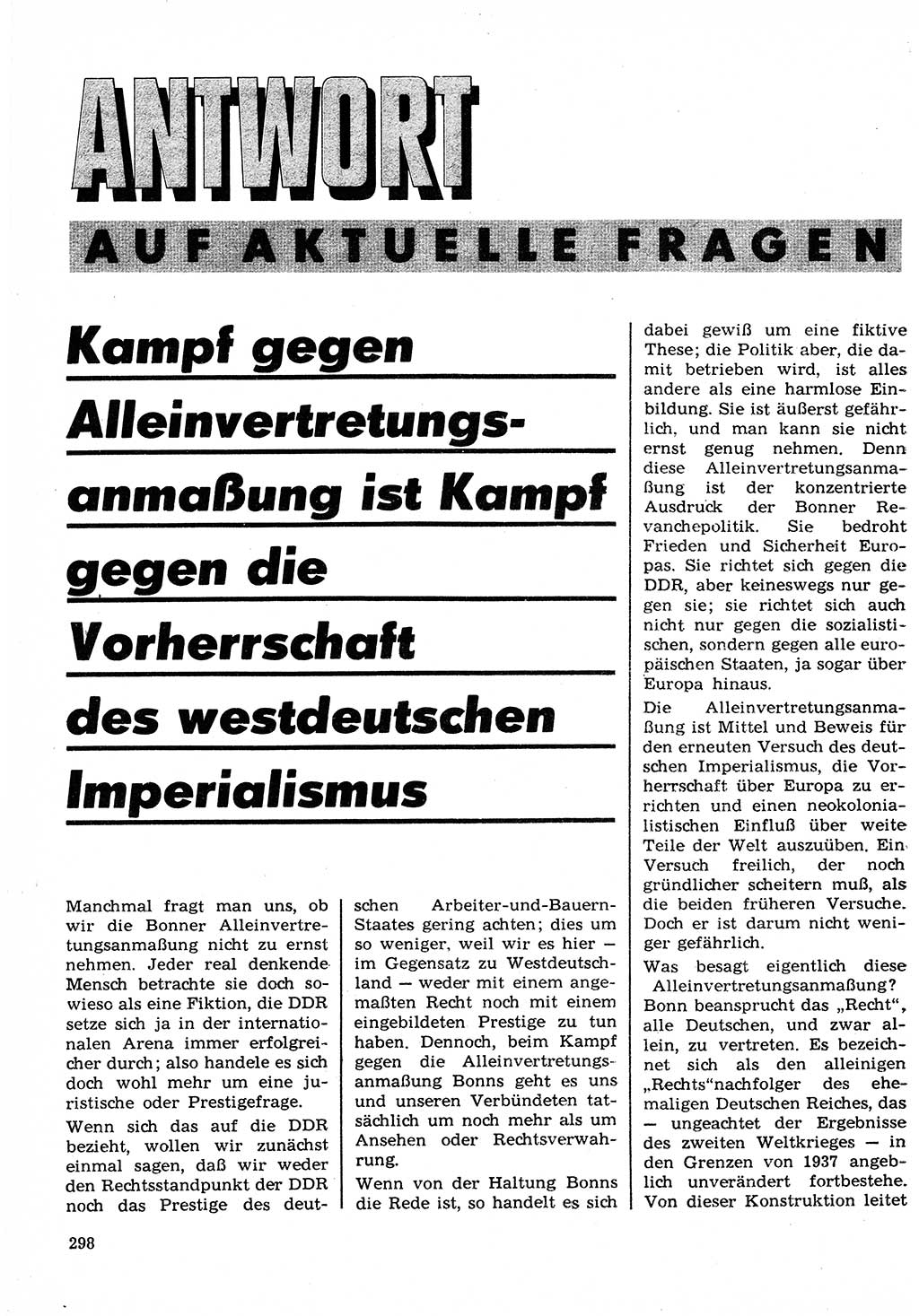 Neuer Weg (NW), Organ des Zentralkomitees (ZK) der SED (Sozialistische Einheitspartei Deutschlands) für Fragen des Parteilebens, 22. Jahrgang [Deutsche Demokratische Republik (DDR)] 1967, Seite 298 (NW ZK SED DDR 1967, S. 298)