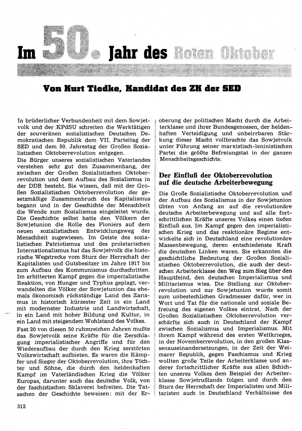 Neuer Weg (NW), Organ des Zentralkomitees (ZK) der SED (Sozialistische Einheitspartei Deutschlands) für Fragen des Parteilebens, 22. Jahrgang [Deutsche Demokratische Republik (DDR)] 1967, Seite 312 (NW ZK SED DDR 1967, S. 312)