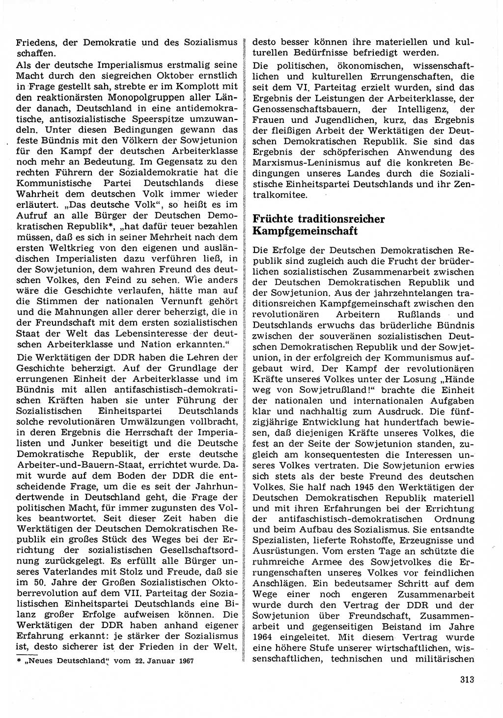 Neuer Weg (NW), Organ des Zentralkomitees (ZK) der SED (Sozialistische Einheitspartei Deutschlands) für Fragen des Parteilebens, 22. Jahrgang [Deutsche Demokratische Republik (DDR)] 1967, Seite 313 (NW ZK SED DDR 1967, S. 313)
