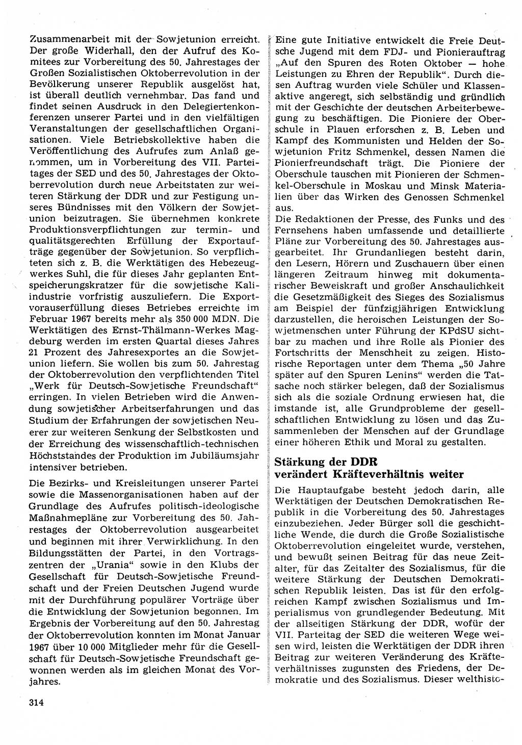 Neuer Weg (NW), Organ des Zentralkomitees (ZK) der SED (Sozialistische Einheitspartei Deutschlands) für Fragen des Parteilebens, 22. Jahrgang [Deutsche Demokratische Republik (DDR)] 1967, Seite 314 (NW ZK SED DDR 1967, S. 314)