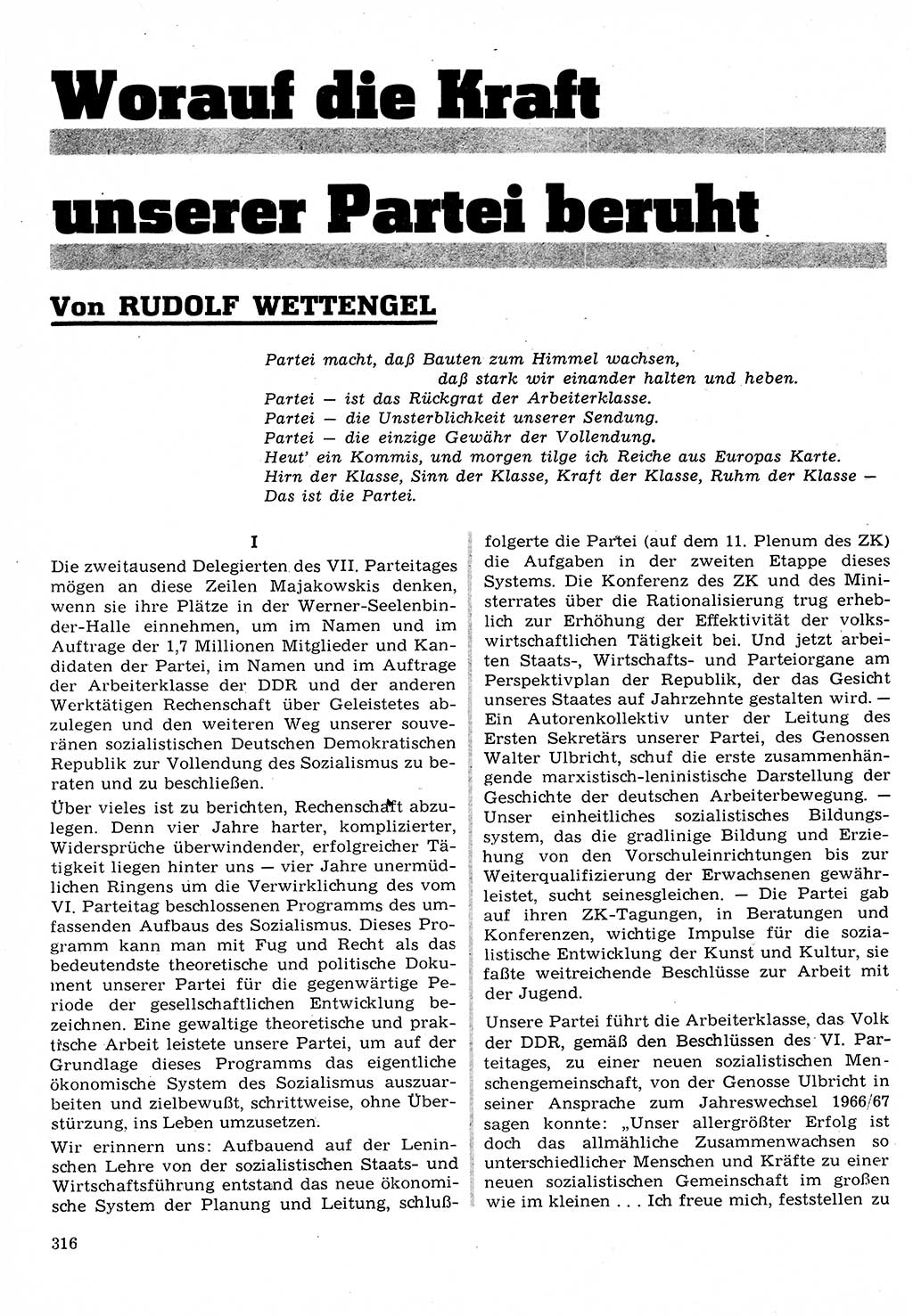 Neuer Weg (NW), Organ des Zentralkomitees (ZK) der SED (Sozialistische Einheitspartei Deutschlands) für Fragen des Parteilebens, 22. Jahrgang [Deutsche Demokratische Republik (DDR)] 1967, Seite 316 (NW ZK SED DDR 1967, S. 316)