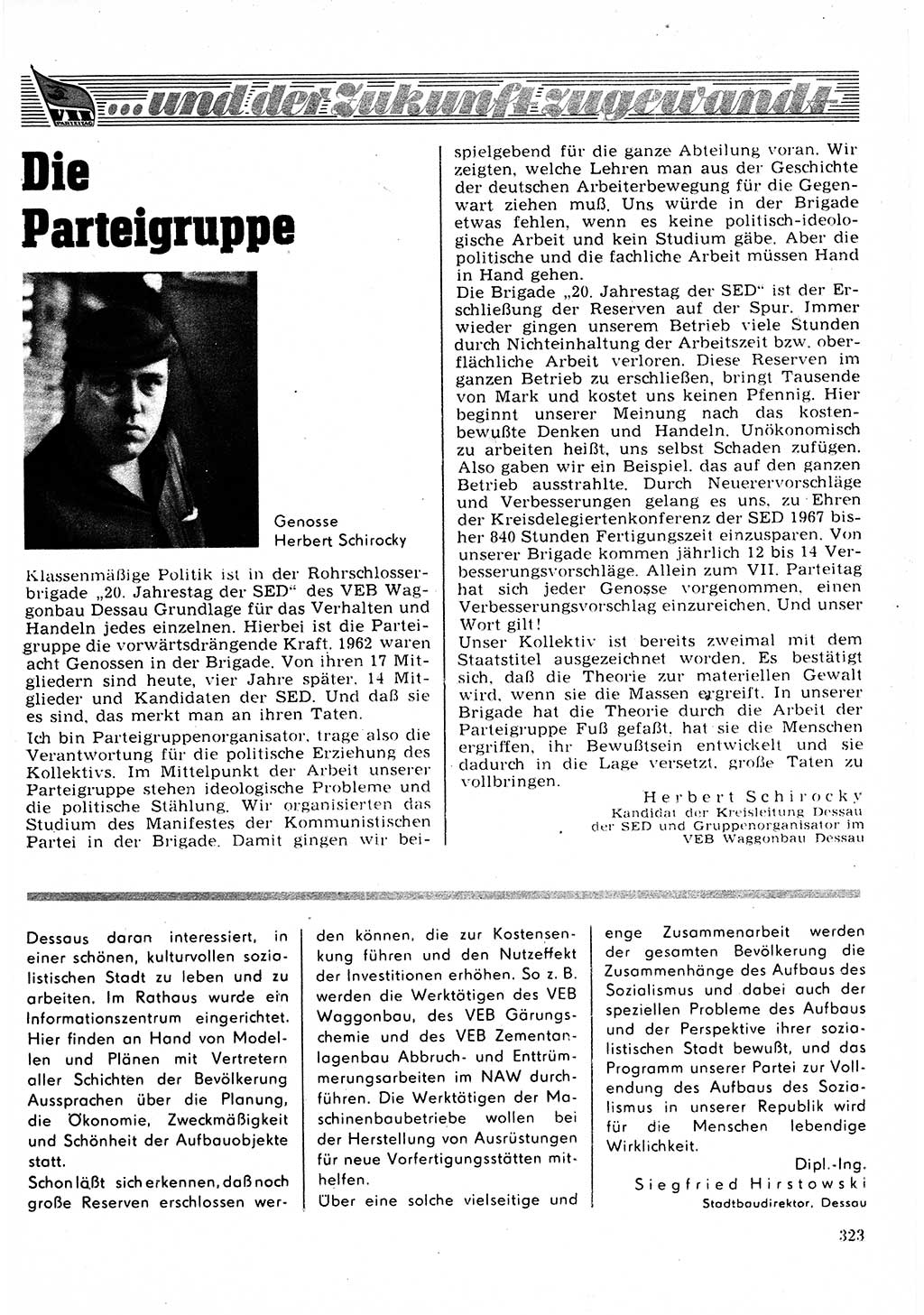 Neuer Weg (NW), Organ des Zentralkomitees (ZK) der SED (Sozialistische Einheitspartei Deutschlands) für Fragen des Parteilebens, 22. Jahrgang [Deutsche Demokratische Republik (DDR)] 1967, Seite 323 (NW ZK SED DDR 1967, S. 323)