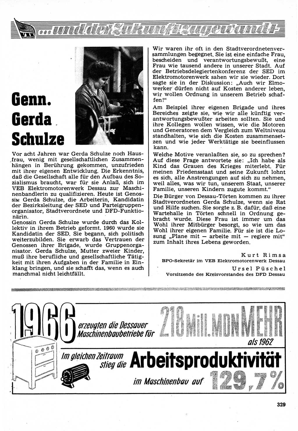 Neuer Weg (NW), Organ des Zentralkomitees (ZK) der SED (Sozialistische Einheitspartei Deutschlands) für Fragen des Parteilebens, 22. Jahrgang [Deutsche Demokratische Republik (DDR)] 1967, Seite 329 (NW ZK SED DDR 1967, S. 329)