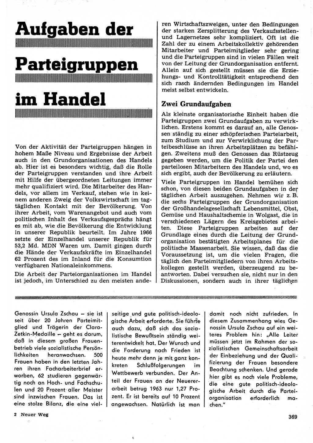 Neuer Weg (NW), Organ des Zentralkomitees (ZK) der SED (Sozialistische Einheitspartei Deutschlands) für Fragen des Parteilebens, 22. Jahrgang [Deutsche Demokratische Republik (DDR)] 1967, Seite 369 (NW ZK SED DDR 1967, S. 369)