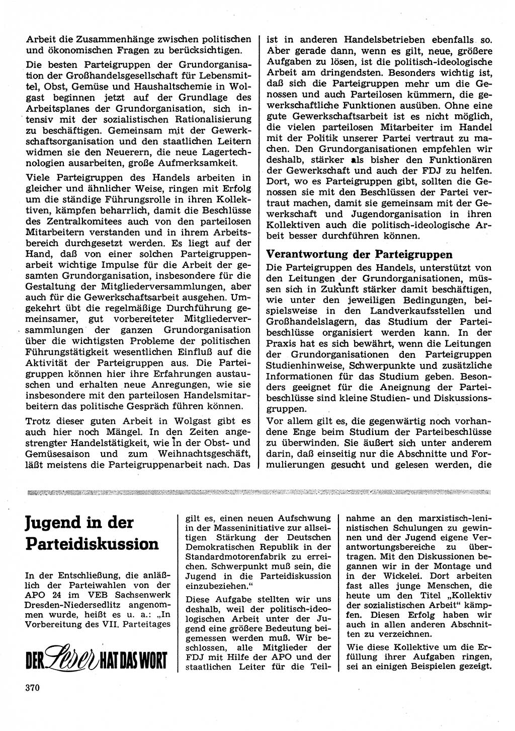 Neuer Weg (NW), Organ des Zentralkomitees (ZK) der SED (Sozialistische Einheitspartei Deutschlands) für Fragen des Parteilebens, 22. Jahrgang [Deutsche Demokratische Republik (DDR)] 1967, Seite 370 (NW ZK SED DDR 1967, S. 370)