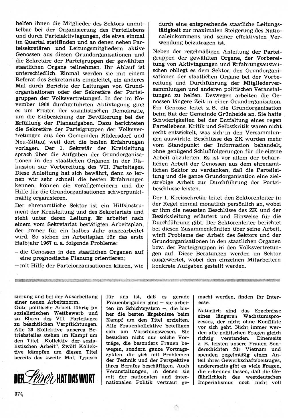 Neuer Weg (NW), Organ des Zentralkomitees (ZK) der SED (Sozialistische Einheitspartei Deutschlands) für Fragen des Parteilebens, 22. Jahrgang [Deutsche Demokratische Republik (DDR)] 1967, Seite 374 (NW ZK SED DDR 1967, S. 374)