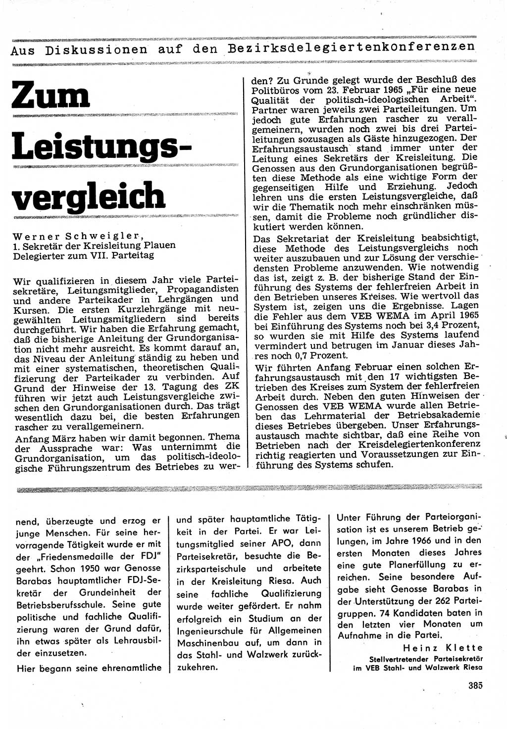 Neuer Weg (NW), Organ des Zentralkomitees (ZK) der SED (Sozialistische Einheitspartei Deutschlands) für Fragen des Parteilebens, 22. Jahrgang [Deutsche Demokratische Republik (DDR)] 1967, Seite 385 (NW ZK SED DDR 1967, S. 385)