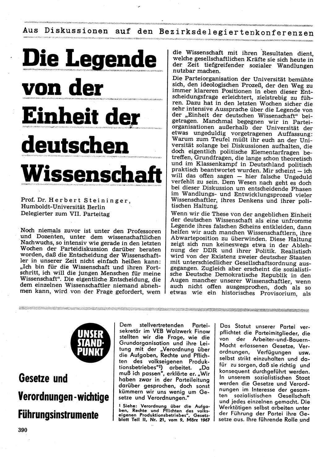 Neuer Weg (NW), Organ des Zentralkomitees (ZK) der SED (Sozialistische Einheitspartei Deutschlands) für Fragen des Parteilebens, 22. Jahrgang [Deutsche Demokratische Republik (DDR)] 1967, Seite 390 (NW ZK SED DDR 1967, S. 390)