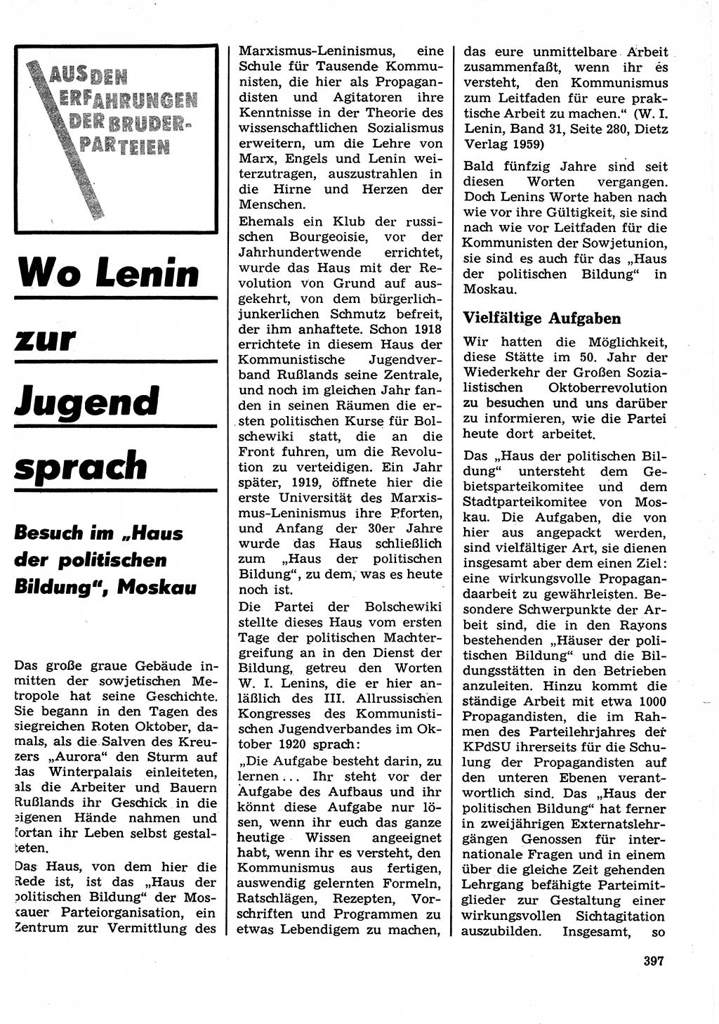 Neuer Weg (NW), Organ des Zentralkomitees (ZK) der SED (Sozialistische Einheitspartei Deutschlands) für Fragen des Parteilebens, 22. Jahrgang [Deutsche Demokratische Republik (DDR)] 1967, Seite 397 (NW ZK SED DDR 1967, S. 397)