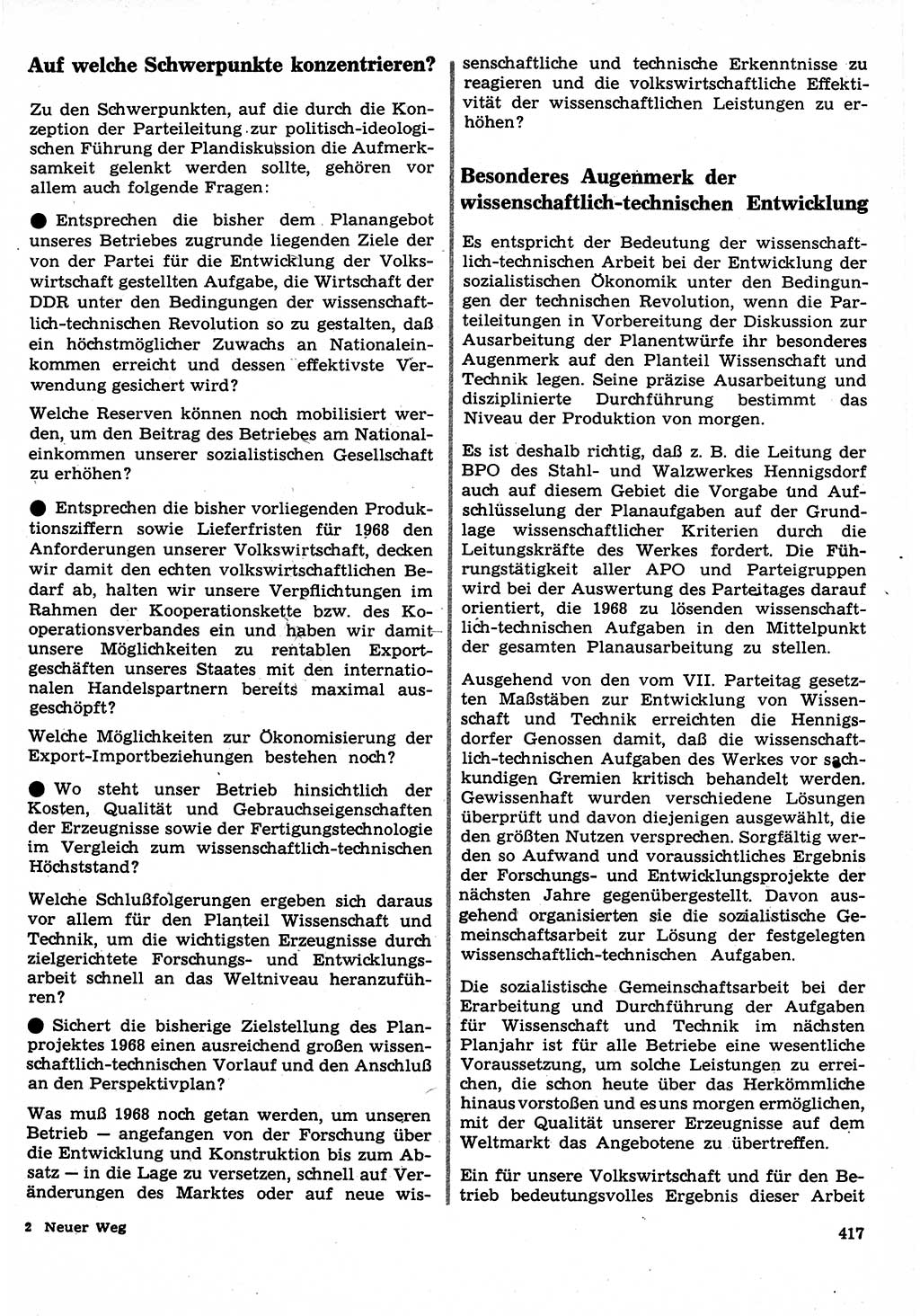 Neuer Weg (NW), Organ des Zentralkomitees (ZK) der SED (Sozialistische Einheitspartei Deutschlands) für Fragen des Parteilebens, 22. Jahrgang [Deutsche Demokratische Republik (DDR)] 1967, Seite 417 (NW ZK SED DDR 1967, S. 417)