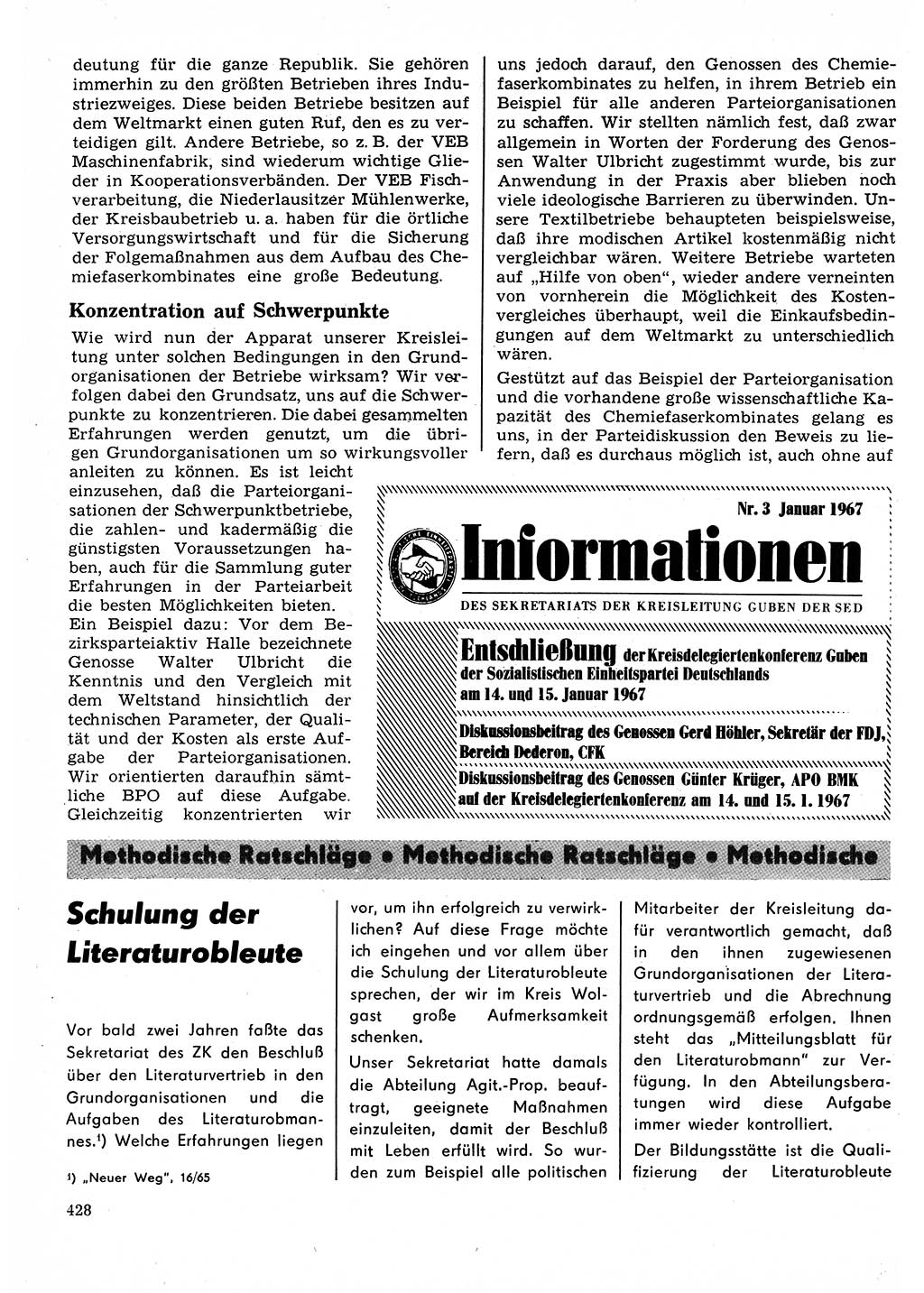 Neuer Weg (NW), Organ des Zentralkomitees (ZK) der SED (Sozialistische Einheitspartei Deutschlands) für Fragen des Parteilebens, 22. Jahrgang [Deutsche Demokratische Republik (DDR)] 1967, Seite 428 (NW ZK SED DDR 1967, S. 428)