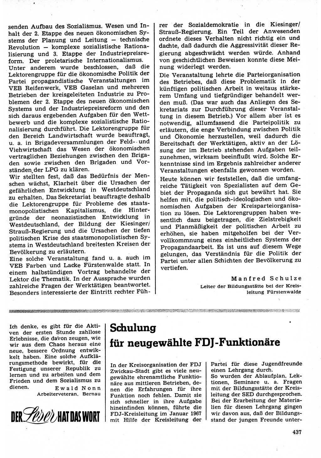 Neuer Weg (NW), Organ des Zentralkomitees (ZK) der SED (Sozialistische Einheitspartei Deutschlands) für Fragen des Parteilebens, 22. Jahrgang [Deutsche Demokratische Republik (DDR)] 1967, Seite 437 (NW ZK SED DDR 1967, S. 437)