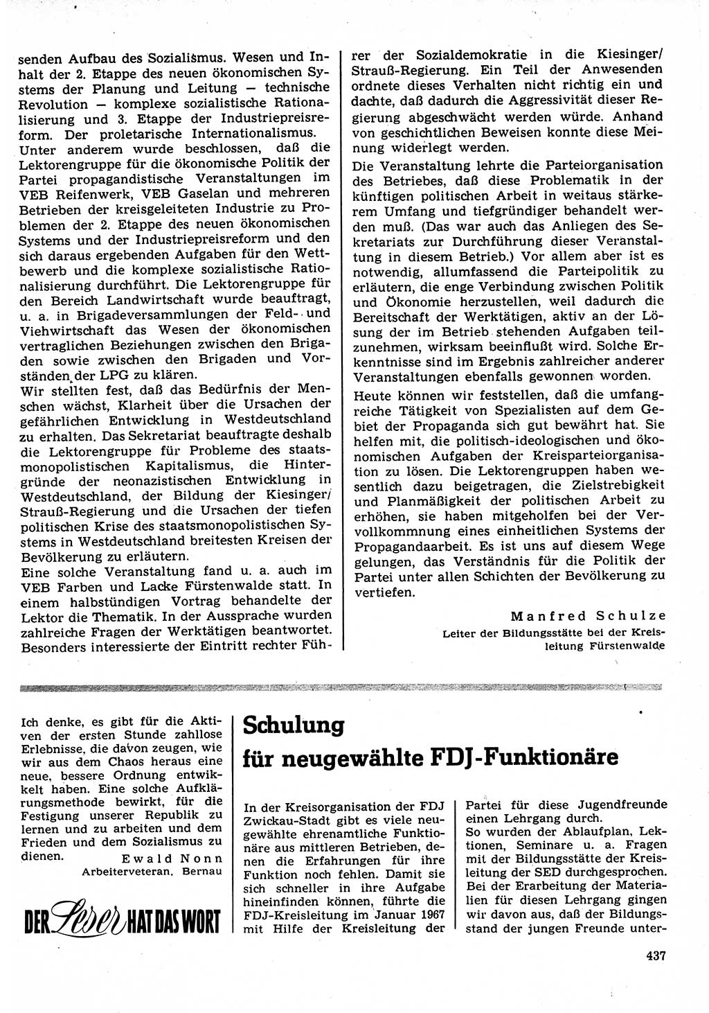 Neuer Weg (NW), Organ des Zentralkomitees (ZK) der SED (Sozialistische Einheitspartei Deutschlands) für Fragen des Parteilebens, 22. Jahrgang [Deutsche Demokratische Republik (DDR)] 1967, Seite 437 (NW ZK SED DDR 1967, S. 437)