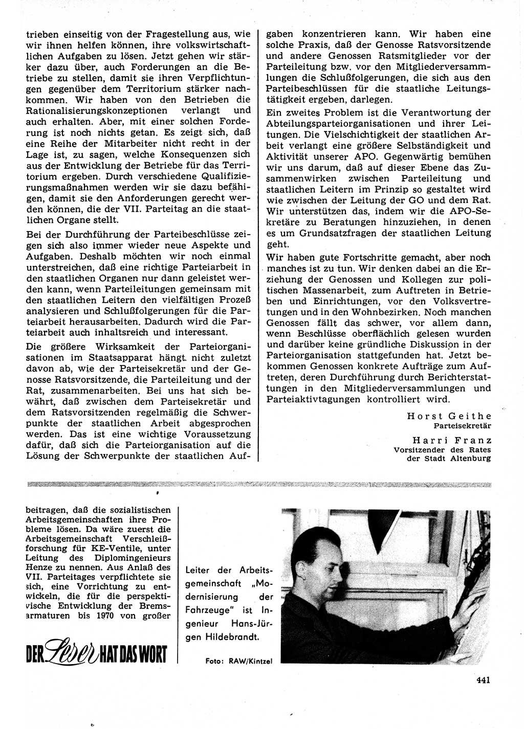 Neuer Weg (NW), Organ des Zentralkomitees (ZK) der SED (Sozialistische Einheitspartei Deutschlands) für Fragen des Parteilebens, 22. Jahrgang [Deutsche Demokratische Republik (DDR)] 1967, Seite 441 (NW ZK SED DDR 1967, S. 441)