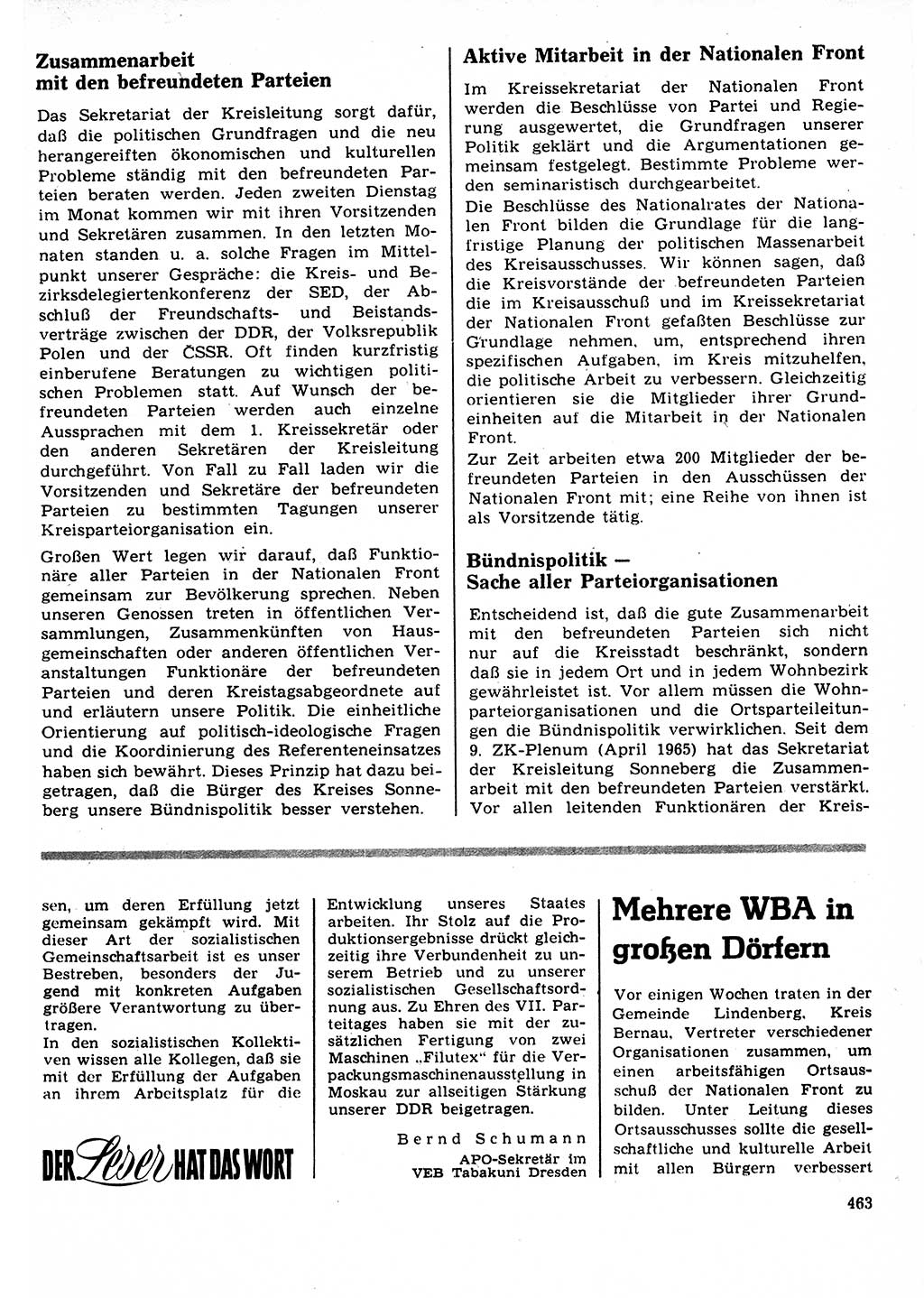 Neuer Weg (NW), Organ des Zentralkomitees (ZK) der SED (Sozialistische Einheitspartei Deutschlands) für Fragen des Parteilebens, 22. Jahrgang [Deutsche Demokratische Republik (DDR)] 1967, Seite 463 (NW ZK SED DDR 1967, S. 463)