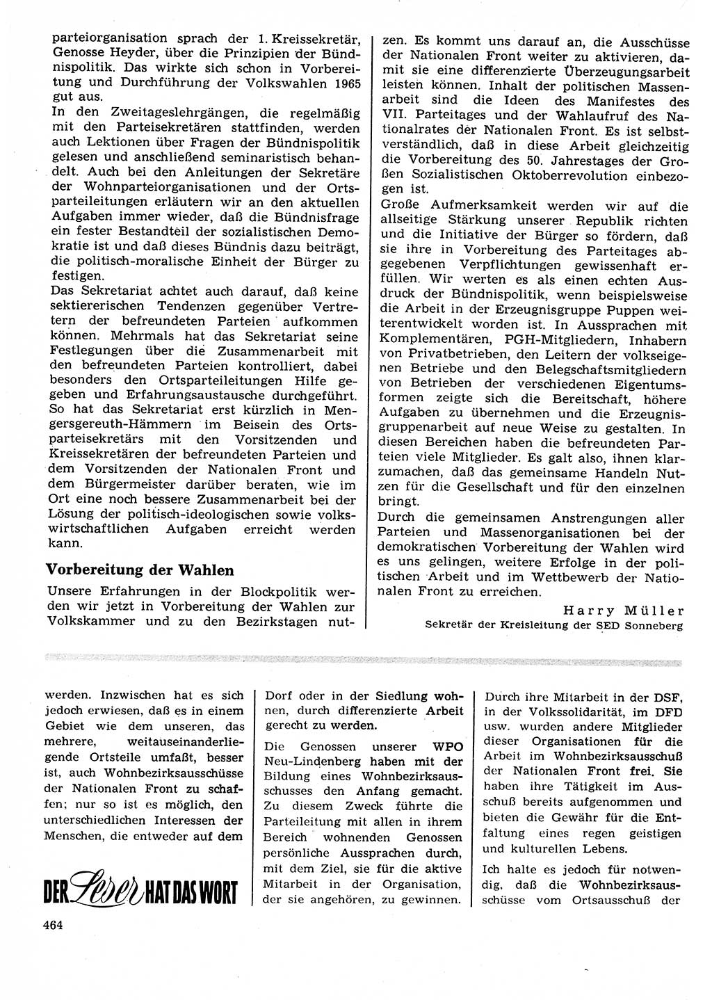 Neuer Weg (NW), Organ des Zentralkomitees (ZK) der SED (Sozialistische Einheitspartei Deutschlands) für Fragen des Parteilebens, 22. Jahrgang [Deutsche Demokratische Republik (DDR)] 1967, Seite 464 (NW ZK SED DDR 1967, S. 464)