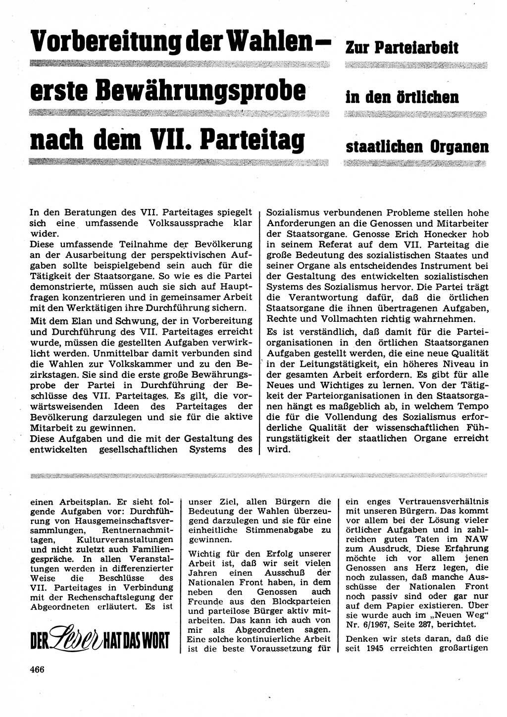 Neuer Weg (NW), Organ des Zentralkomitees (ZK) der SED (Sozialistische Einheitspartei Deutschlands) für Fragen des Parteilebens, 22. Jahrgang [Deutsche Demokratische Republik (DDR)] 1967, Seite 466 (NW ZK SED DDR 1967, S. 466)