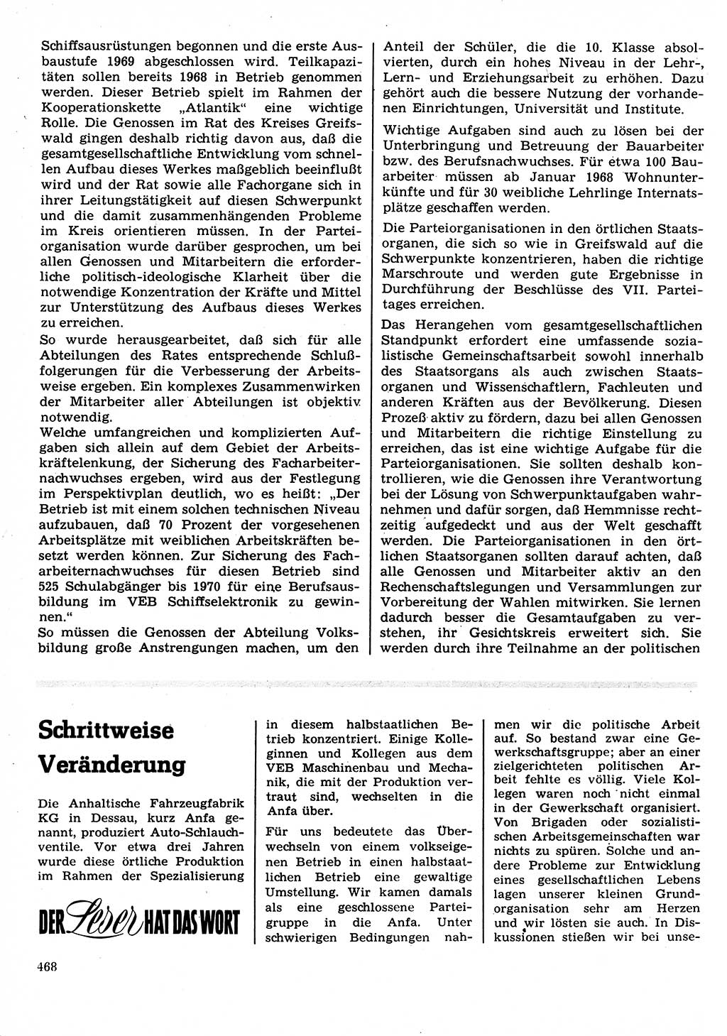 Neuer Weg (NW), Organ des Zentralkomitees (ZK) der SED (Sozialistische Einheitspartei Deutschlands) für Fragen des Parteilebens, 22. Jahrgang [Deutsche Demokratische Republik (DDR)] 1967, Seite 468 (NW ZK SED DDR 1967, S. 468)