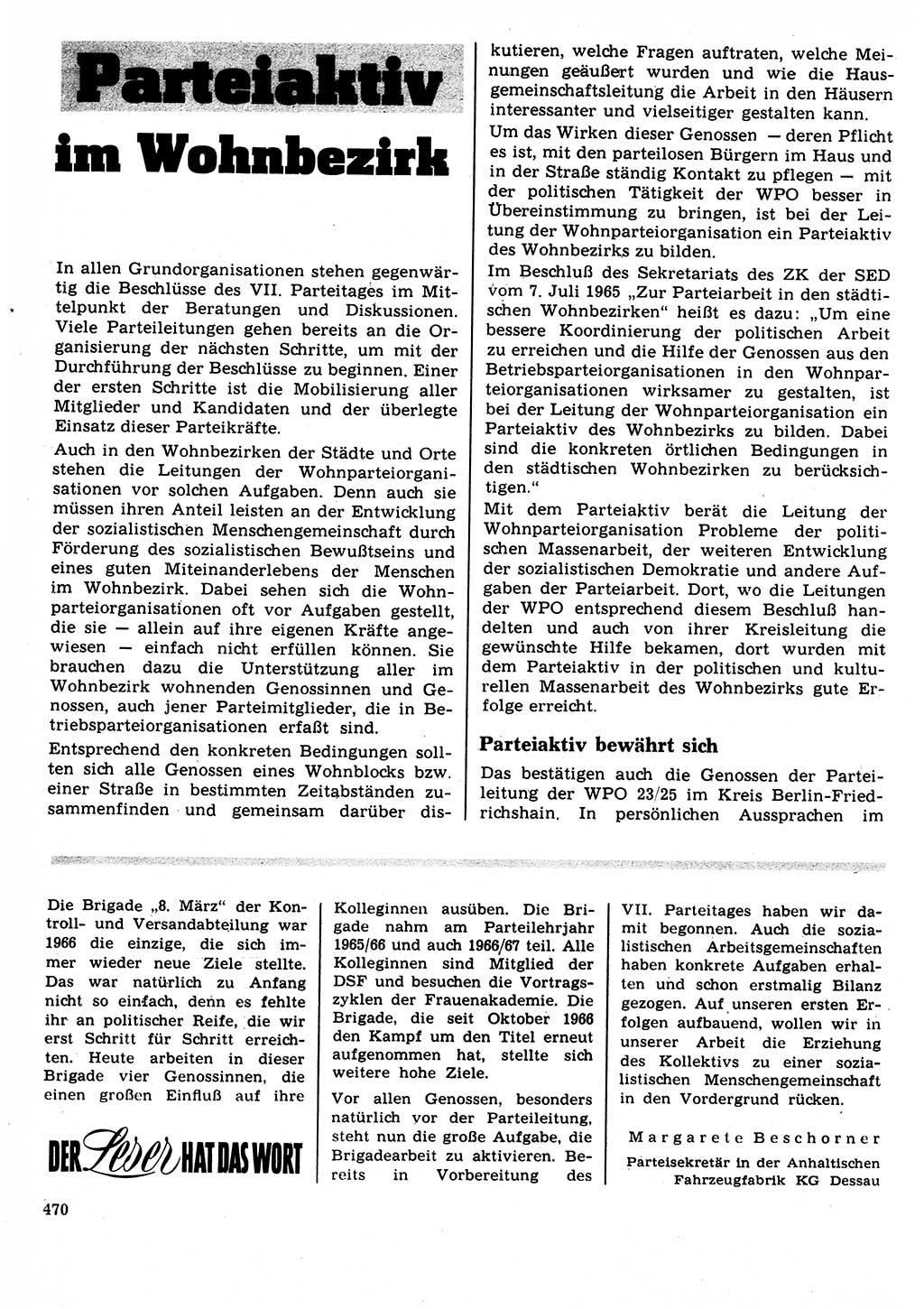 Neuer Weg (NW), Organ des Zentralkomitees (ZK) der SED (Sozialistische Einheitspartei Deutschlands) für Fragen des Parteilebens, 22. Jahrgang [Deutsche Demokratische Republik (DDR)] 1967, Seite 470 (NW ZK SED DDR 1967, S. 470)