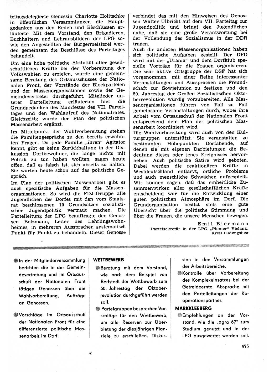 Neuer Weg (NW), Organ des Zentralkomitees (ZK) der SED (Sozialistische Einheitspartei Deutschlands) für Fragen des Parteilebens, 22. Jahrgang [Deutsche Demokratische Republik (DDR)] 1967, Seite 475 (NW ZK SED DDR 1967, S. 475)