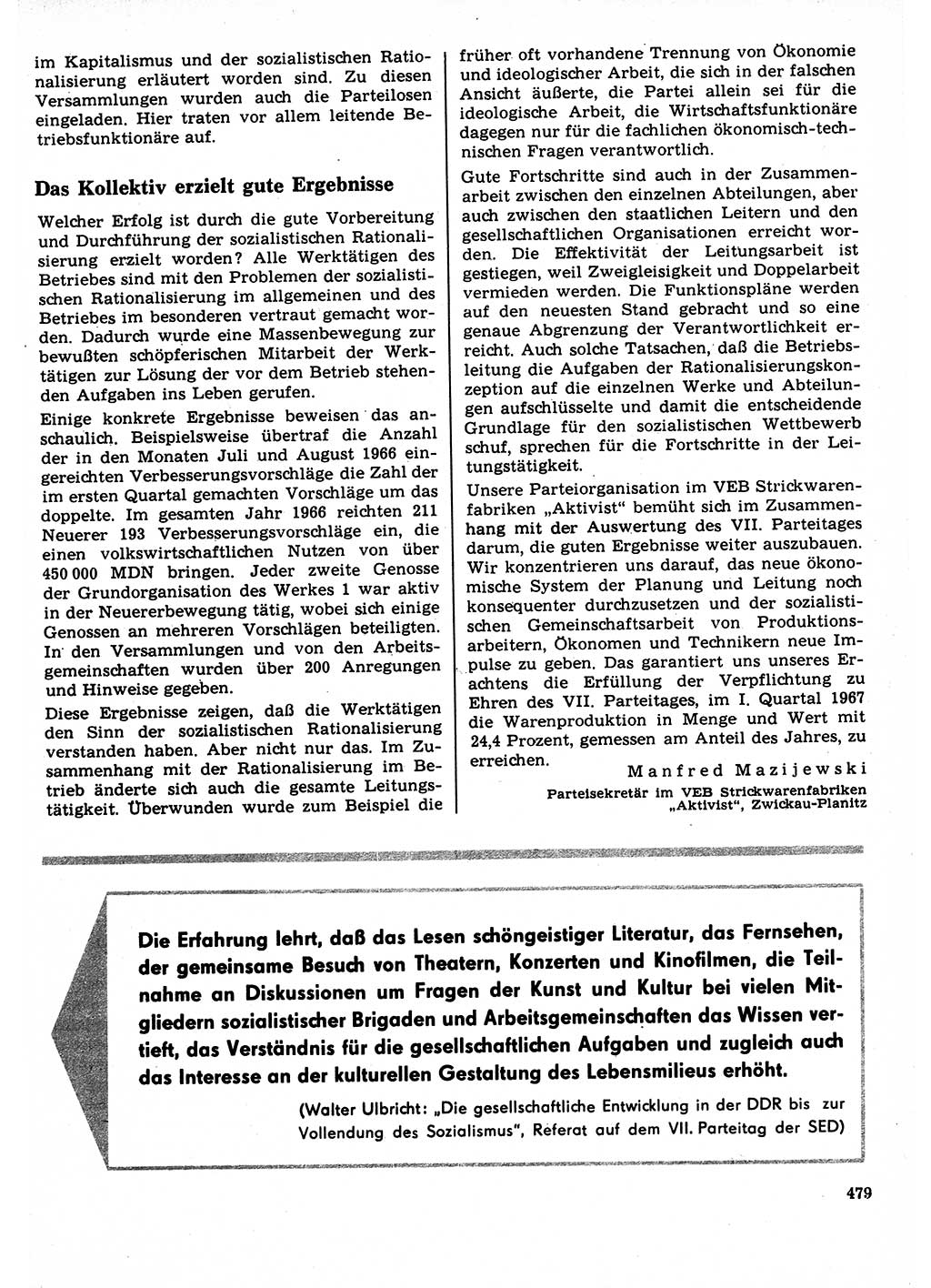 Neuer Weg (NW), Organ des Zentralkomitees (ZK) der SED (Sozialistische Einheitspartei Deutschlands) für Fragen des Parteilebens, 22. Jahrgang [Deutsche Demokratische Republik (DDR)] 1967, Seite 479 (NW ZK SED DDR 1967, S. 479)