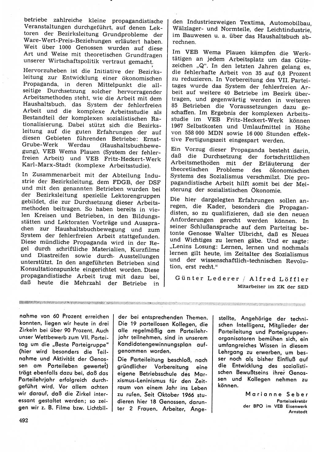 Neuer Weg (NW), Organ des Zentralkomitees (ZK) der SED (Sozialistische Einheitspartei Deutschlands) für Fragen des Parteilebens, 22. Jahrgang [Deutsche Demokratische Republik (DDR)] 1967, Seite 492 (NW ZK SED DDR 1967, S. 492)