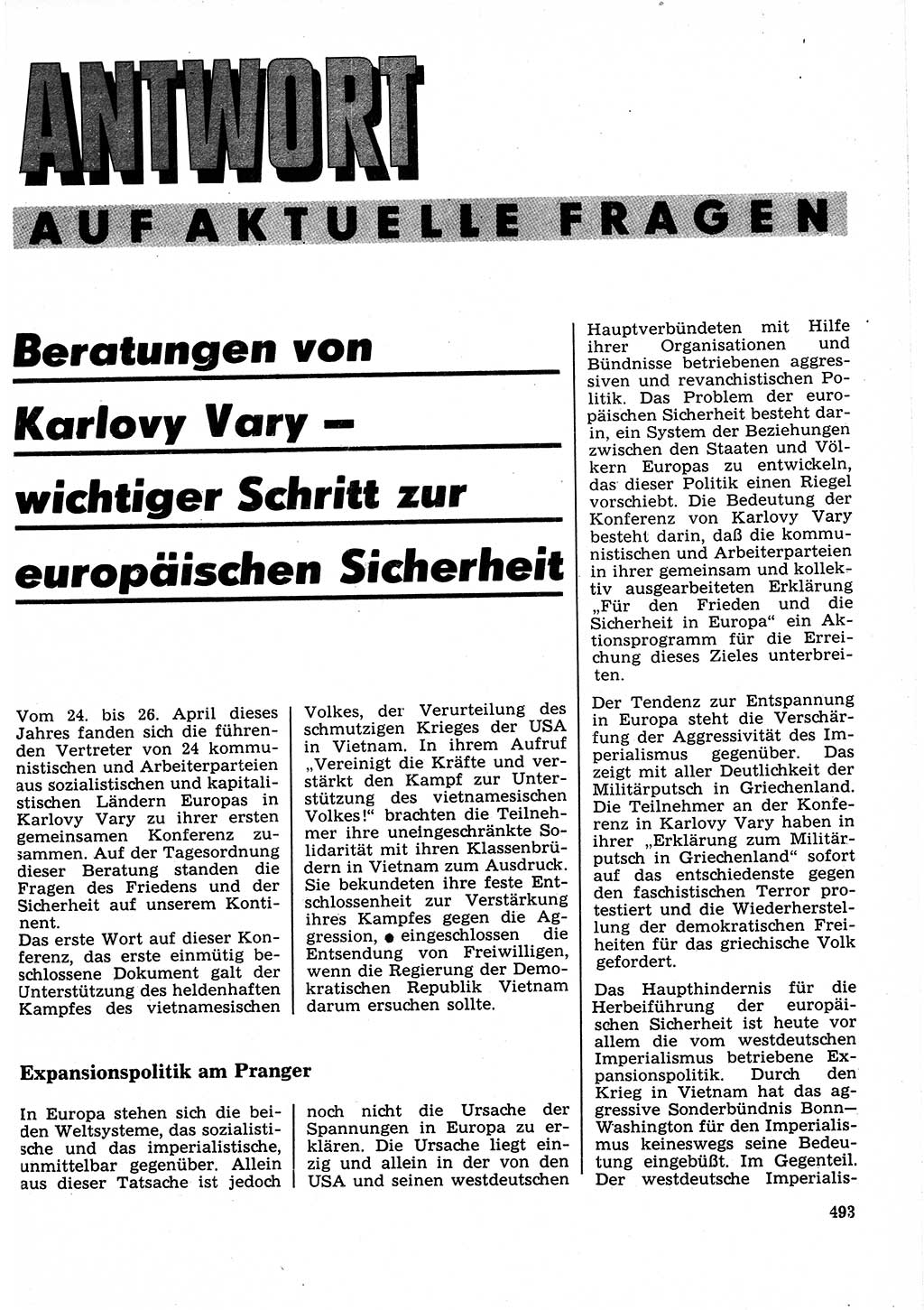 Neuer Weg (NW), Organ des Zentralkomitees (ZK) der SED (Sozialistische Einheitspartei Deutschlands) für Fragen des Parteilebens, 22. Jahrgang [Deutsche Demokratische Republik (DDR)] 1967, Seite 493 (NW ZK SED DDR 1967, S. 493)