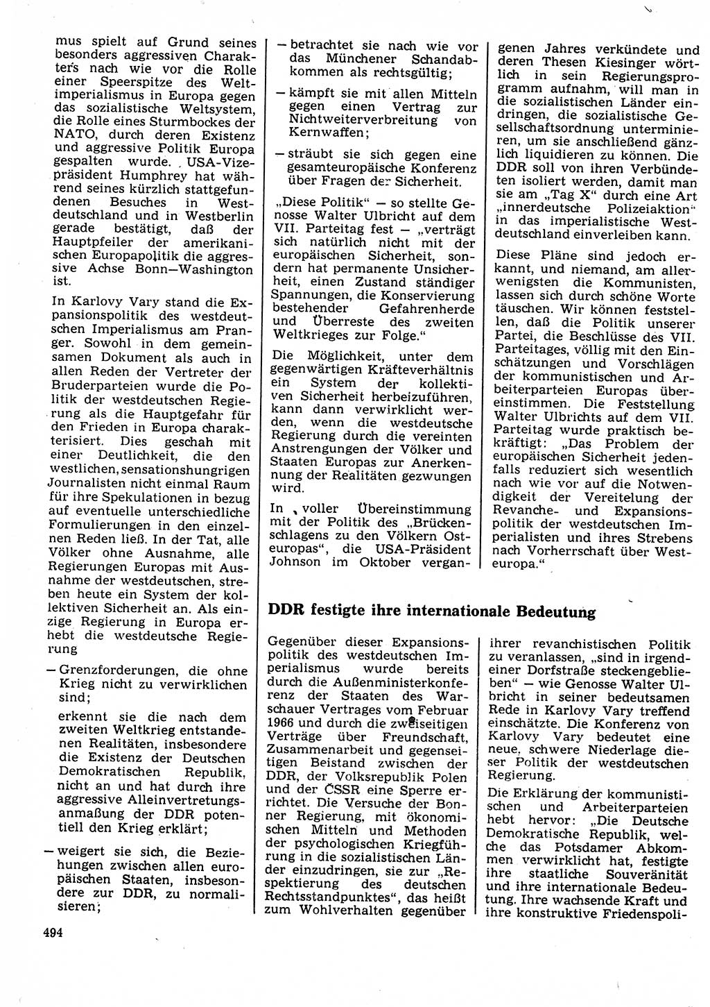 Neuer Weg (NW), Organ des Zentralkomitees (ZK) der SED (Sozialistische Einheitspartei Deutschlands) für Fragen des Parteilebens, 22. Jahrgang [Deutsche Demokratische Republik (DDR)] 1967, Seite 494 (NW ZK SED DDR 1967, S. 494)