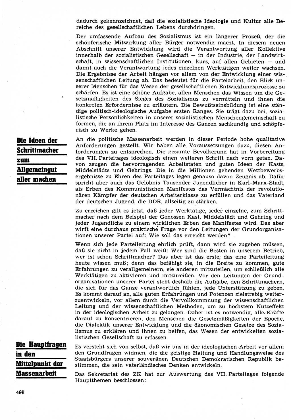 Neuer Weg (NW), Organ des Zentralkomitees (ZK) der SED (Sozialistische Einheitspartei Deutschlands) für Fragen des Parteilebens, 22. Jahrgang [Deutsche Demokratische Republik (DDR)] 1967, Seite 498 (NW ZK SED DDR 1967, S. 498)
