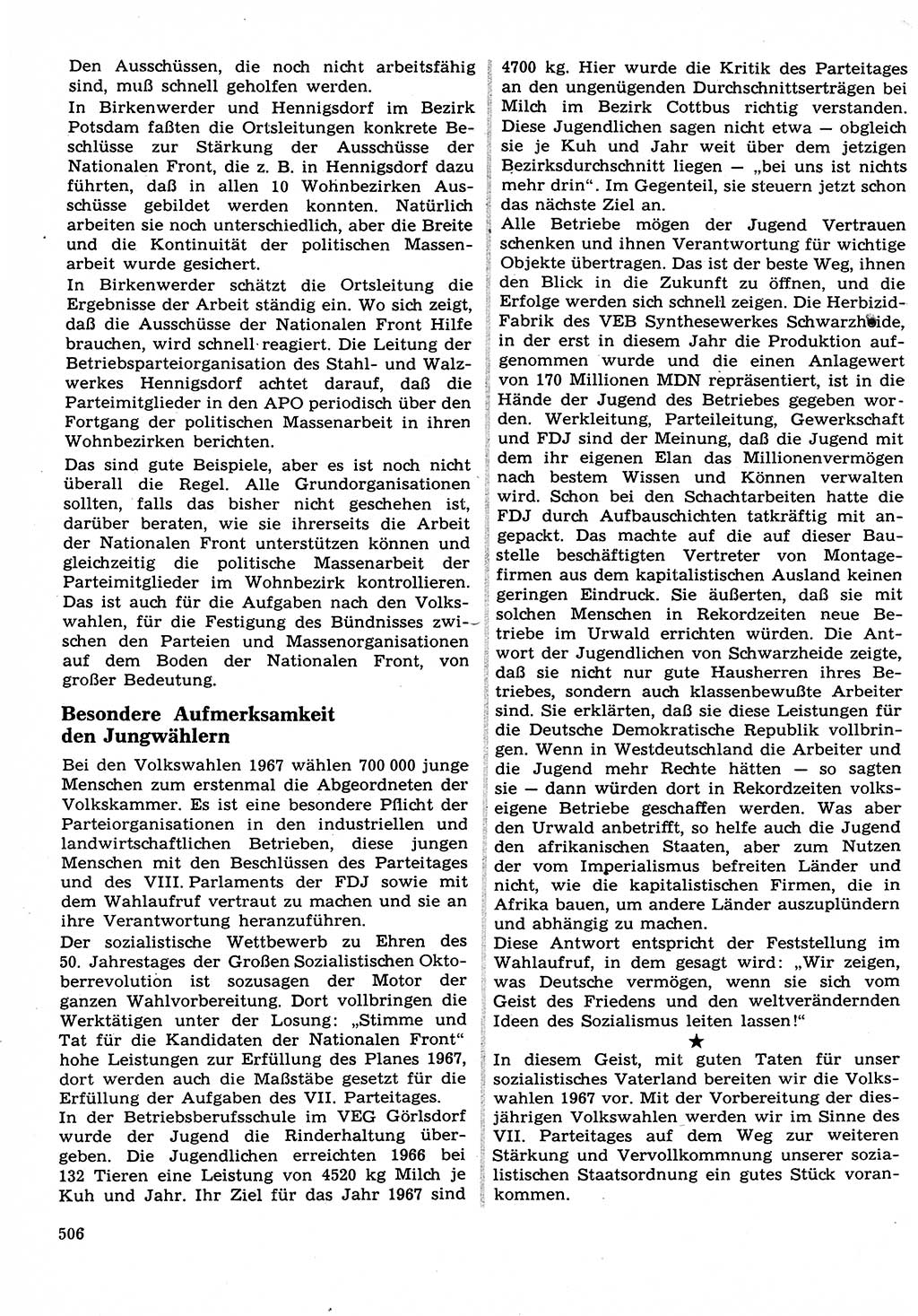 Neuer Weg (NW), Organ des Zentralkomitees (ZK) der SED (Sozialistische Einheitspartei Deutschlands) fÃ¼r Fragen des Parteilebens, 22. Jahrgang [Deutsche Demokratische Republik (DDR)] 1967, Seite 506 (NW ZK SED DDR 1967, S. 506)