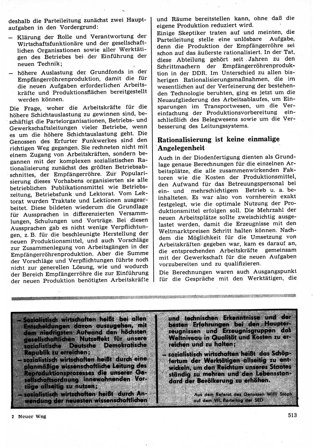 Neuer Weg (NW), Organ des Zentralkomitees (ZK) der SED (Sozialistische Einheitspartei Deutschlands) für Fragen des Parteilebens, 22. Jahrgang [Deutsche Demokratische Republik (DDR)] 1967, Seite 513 (NW ZK SED DDR 1967, S. 513)