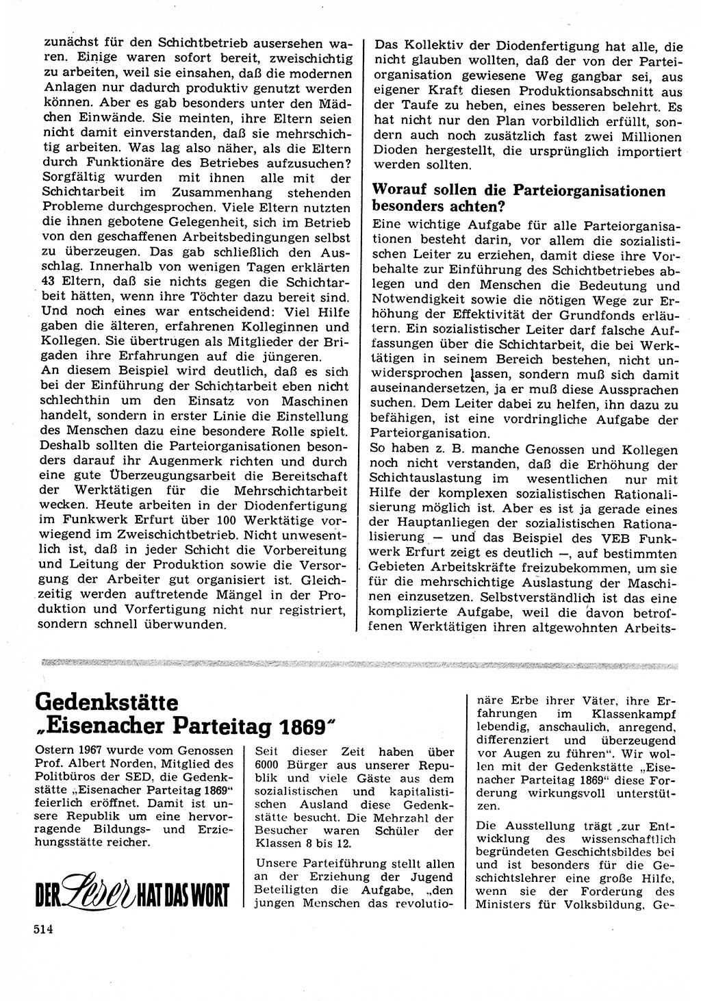 Neuer Weg (NW), Organ des Zentralkomitees (ZK) der SED (Sozialistische Einheitspartei Deutschlands) für Fragen des Parteilebens, 22. Jahrgang [Deutsche Demokratische Republik (DDR)] 1967, Seite 514 (NW ZK SED DDR 1967, S. 514)