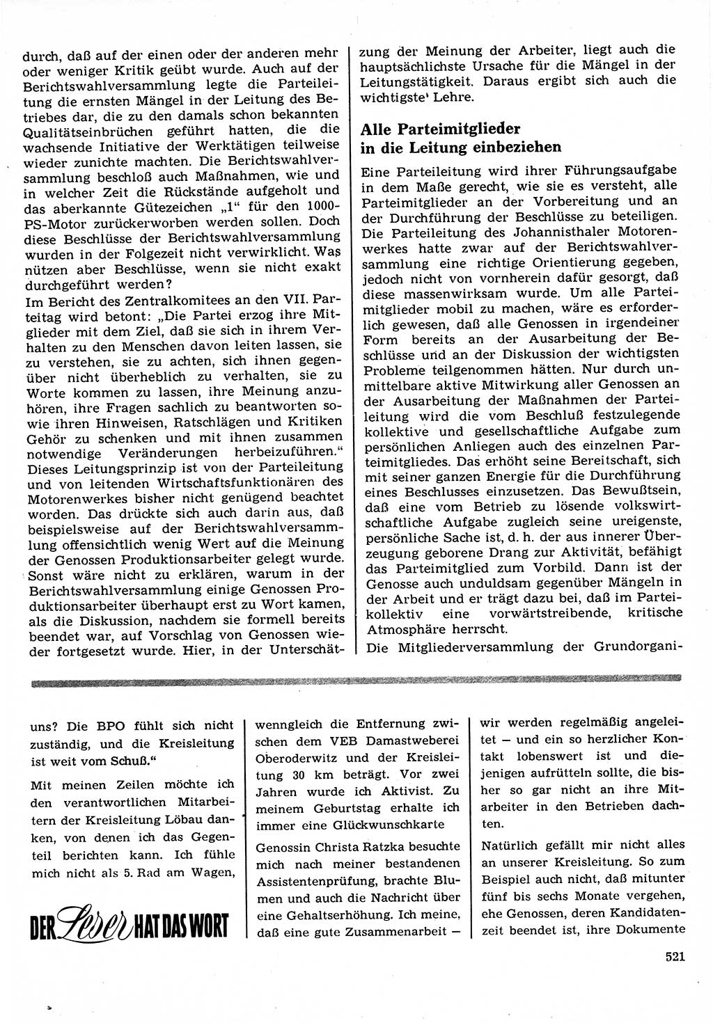 Neuer Weg (NW), Organ des Zentralkomitees (ZK) der SED (Sozialistische Einheitspartei Deutschlands) für Fragen des Parteilebens, 22. Jahrgang [Deutsche Demokratische Republik (DDR)] 1967, Seite 521 (NW ZK SED DDR 1967, S. 521)
