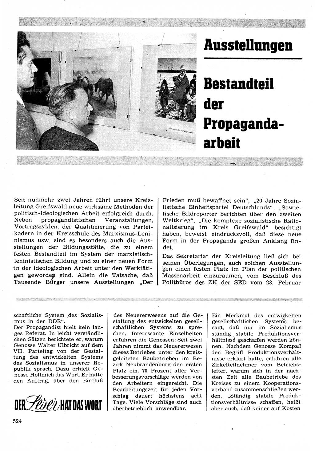 Neuer Weg (NW), Organ des Zentralkomitees (ZK) der SED (Sozialistische Einheitspartei Deutschlands) für Fragen des Parteilebens, 22. Jahrgang [Deutsche Demokratische Republik (DDR)] 1967, Seite 524 (NW ZK SED DDR 1967, S. 524)