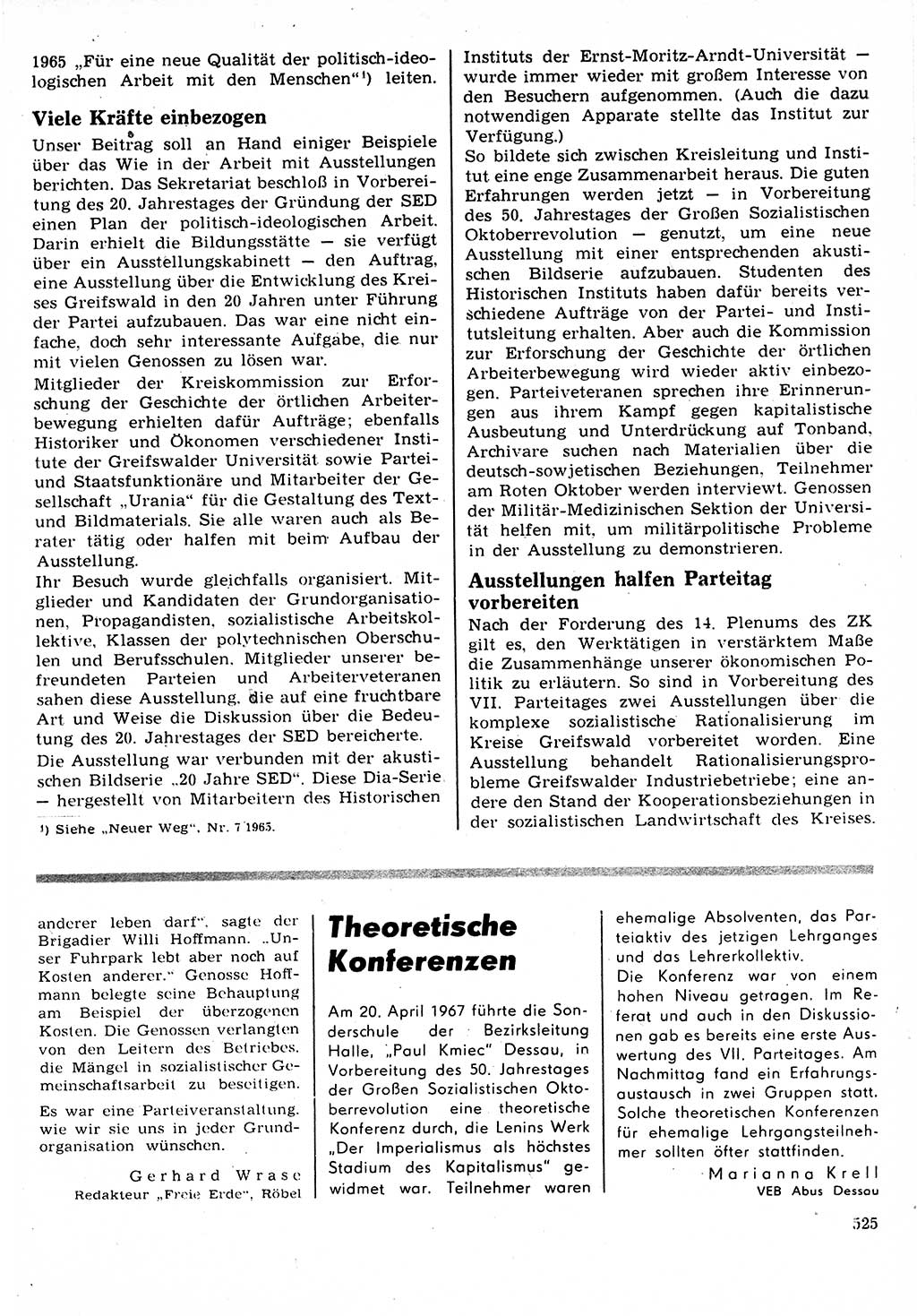 Neuer Weg (NW), Organ des Zentralkomitees (ZK) der SED (Sozialistische Einheitspartei Deutschlands) für Fragen des Parteilebens, 22. Jahrgang [Deutsche Demokratische Republik (DDR)] 1967, Seite 525 (NW ZK SED DDR 1967, S. 525)