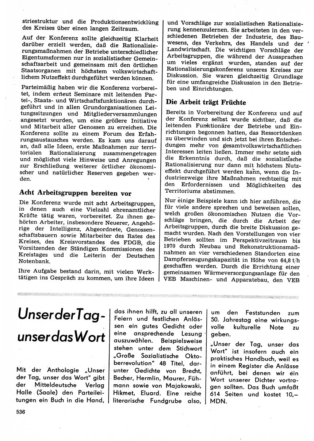 Neuer Weg (NW), Organ des Zentralkomitees (ZK) der SED (Sozialistische Einheitspartei Deutschlands) für Fragen des Parteilebens, 22. Jahrgang [Deutsche Demokratische Republik (DDR)] 1967, Seite 536 (NW ZK SED DDR 1967, S. 536)