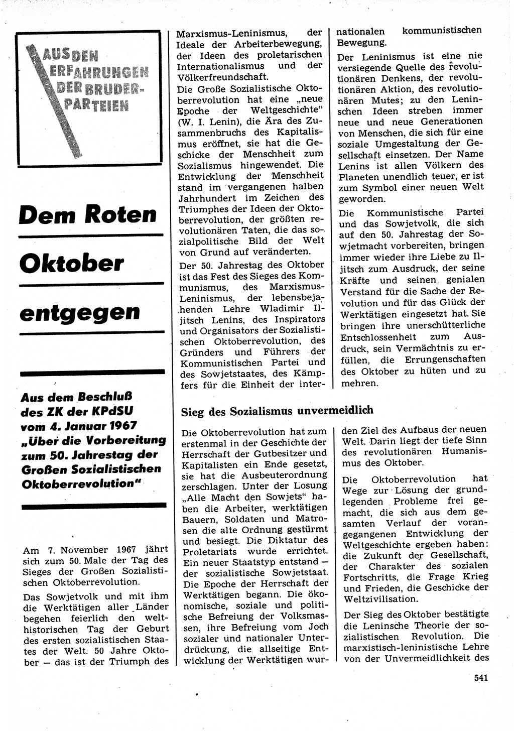 Neuer Weg (NW), Organ des Zentralkomitees (ZK) der SED (Sozialistische Einheitspartei Deutschlands) für Fragen des Parteilebens, 22. Jahrgang [Deutsche Demokratische Republik (DDR)] 1967, Seite 541 (NW ZK SED DDR 1967, S. 541)