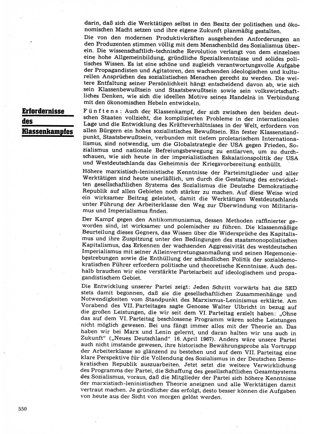 Neuer Weg (NW), Organ des Zentralkomitees (ZK) der SED (Sozialistische Einheitspartei Deutschlands) für Fragen des Parteilebens, 22. Jahrgang [Deutsche Demokratische Republik (DDR)] 1967, Seite 550 (NW ZK SED DDR 1967, S. 550)